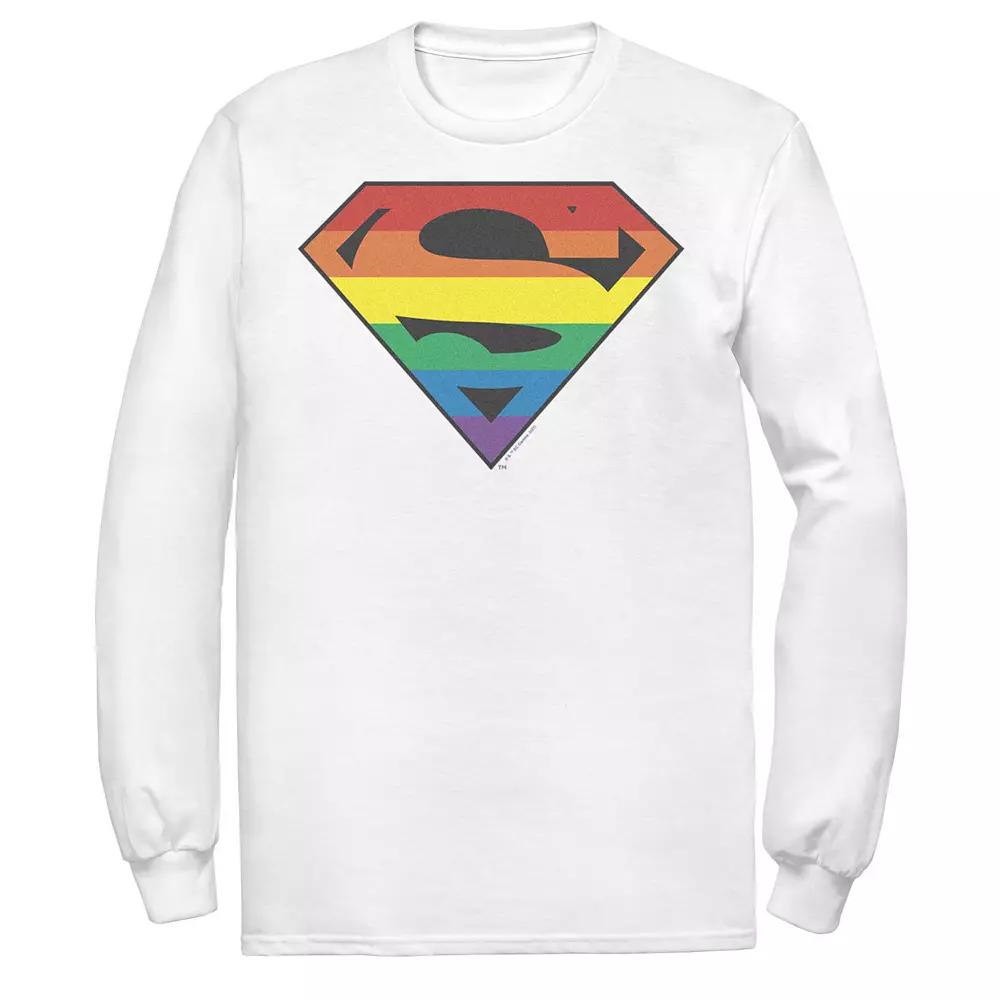 Men's Superman Rainbow Striped Chest Logo Tee, Size: XL, White Product Image