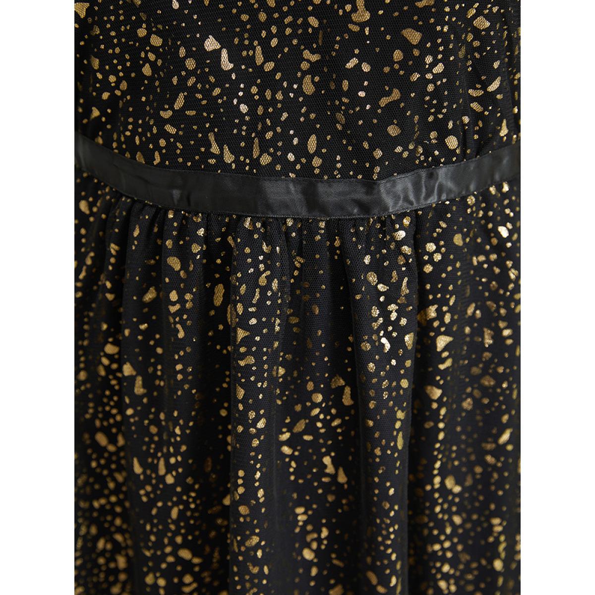 Plus Size Leopard Glitter Pocket Mesh Ribbon Tank Dress Black Women Party Ribbon V-neck Sleeveless Curvy Knee Dress BloomChic 18-20/2X Product Image