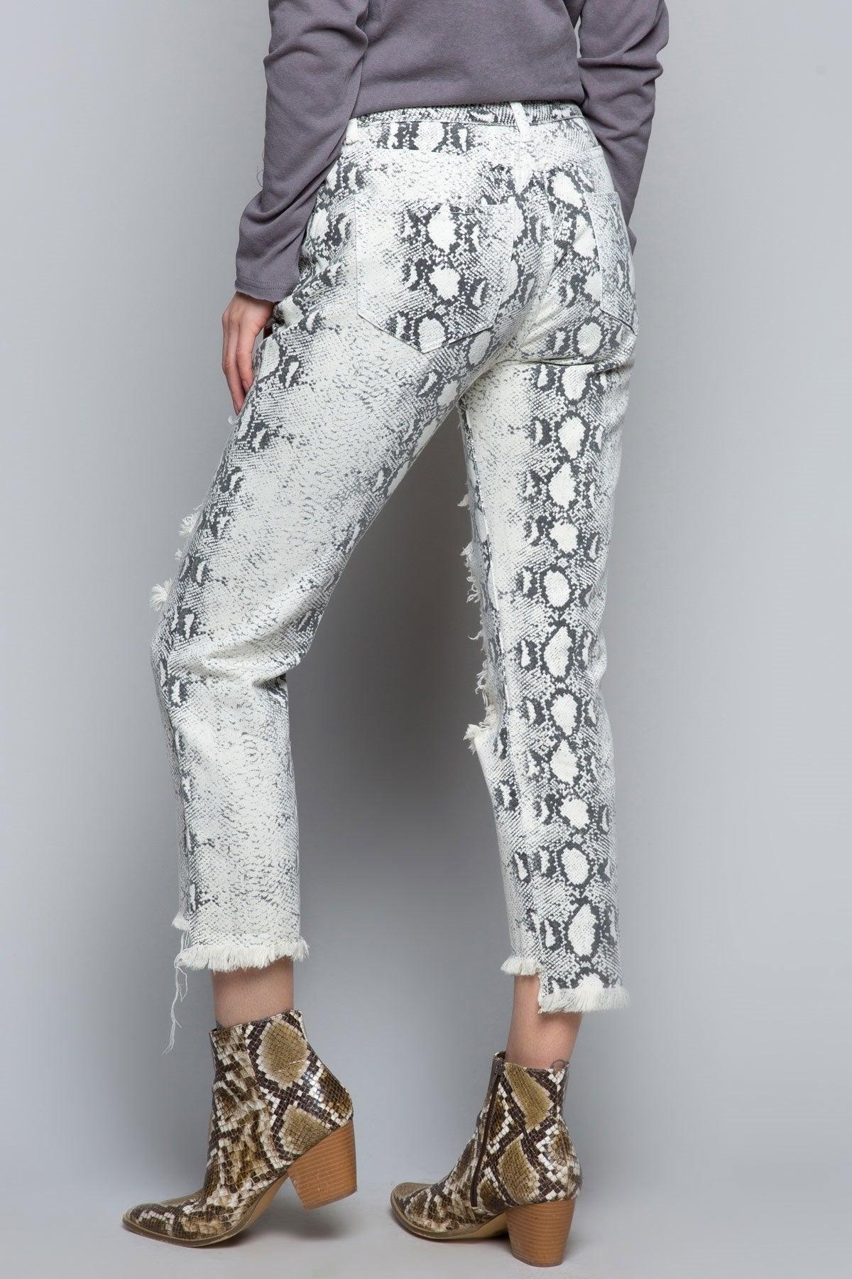 277   Zari White Snake Denim Jeans Product Image