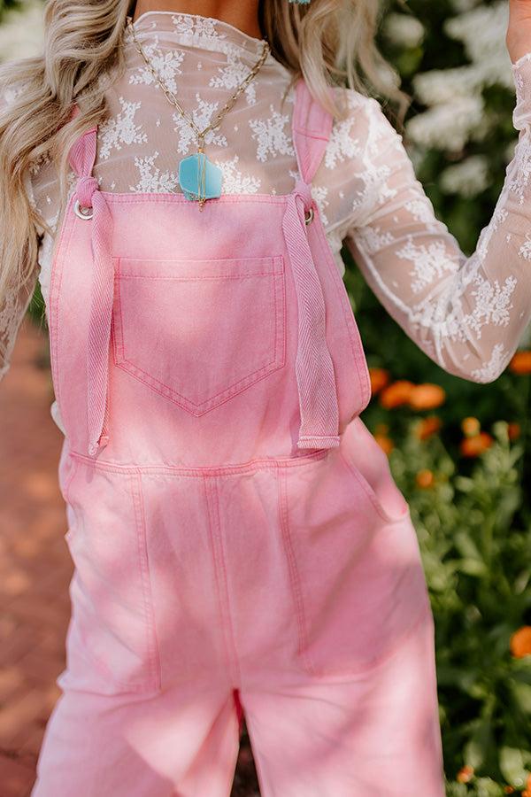 The Meena Denim Overalls In Pink Product Image