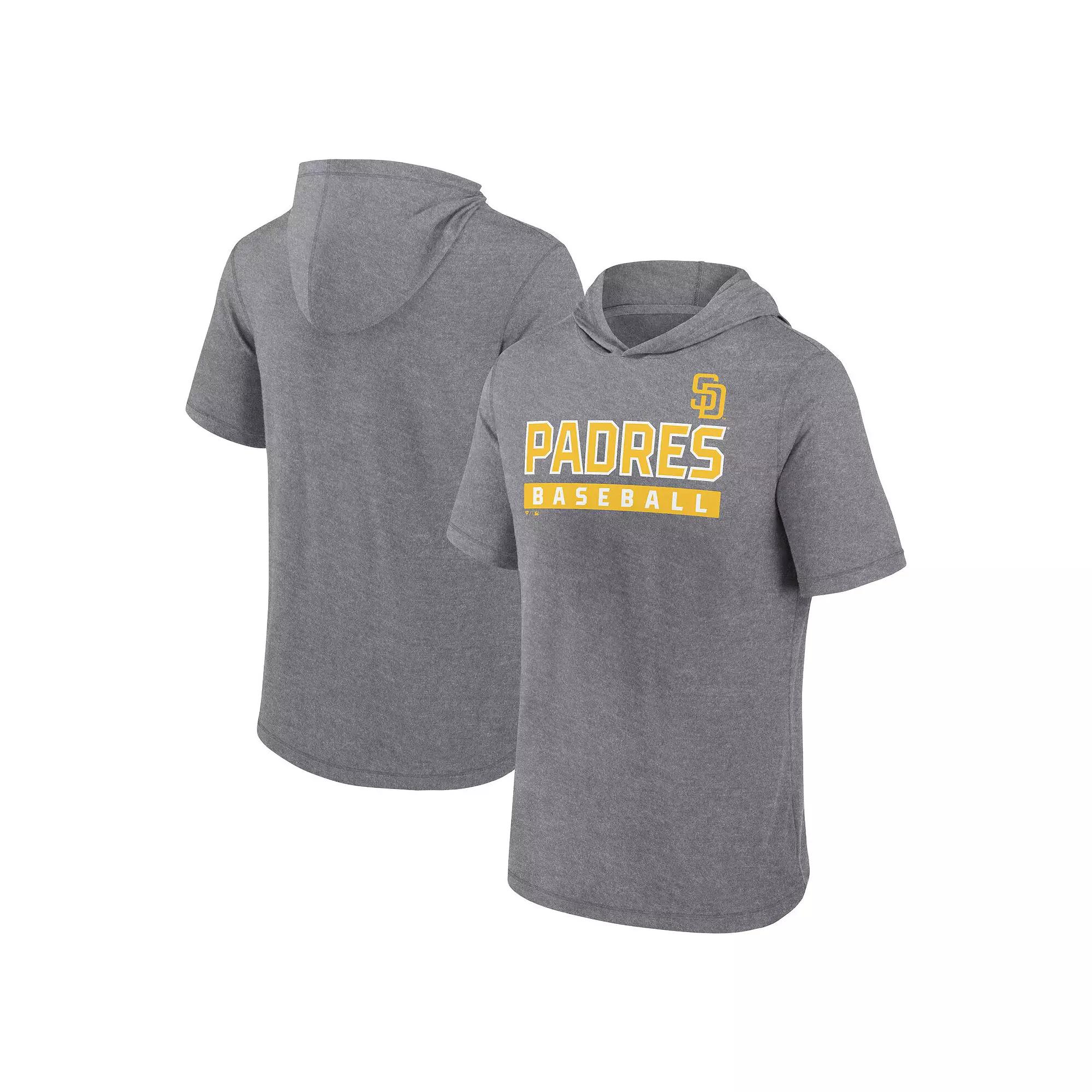 Men's Fanatics Heather Gray San Diego Padres Push Short Sleeve Pullover Hoodie, Size: XL, Grey Product Image