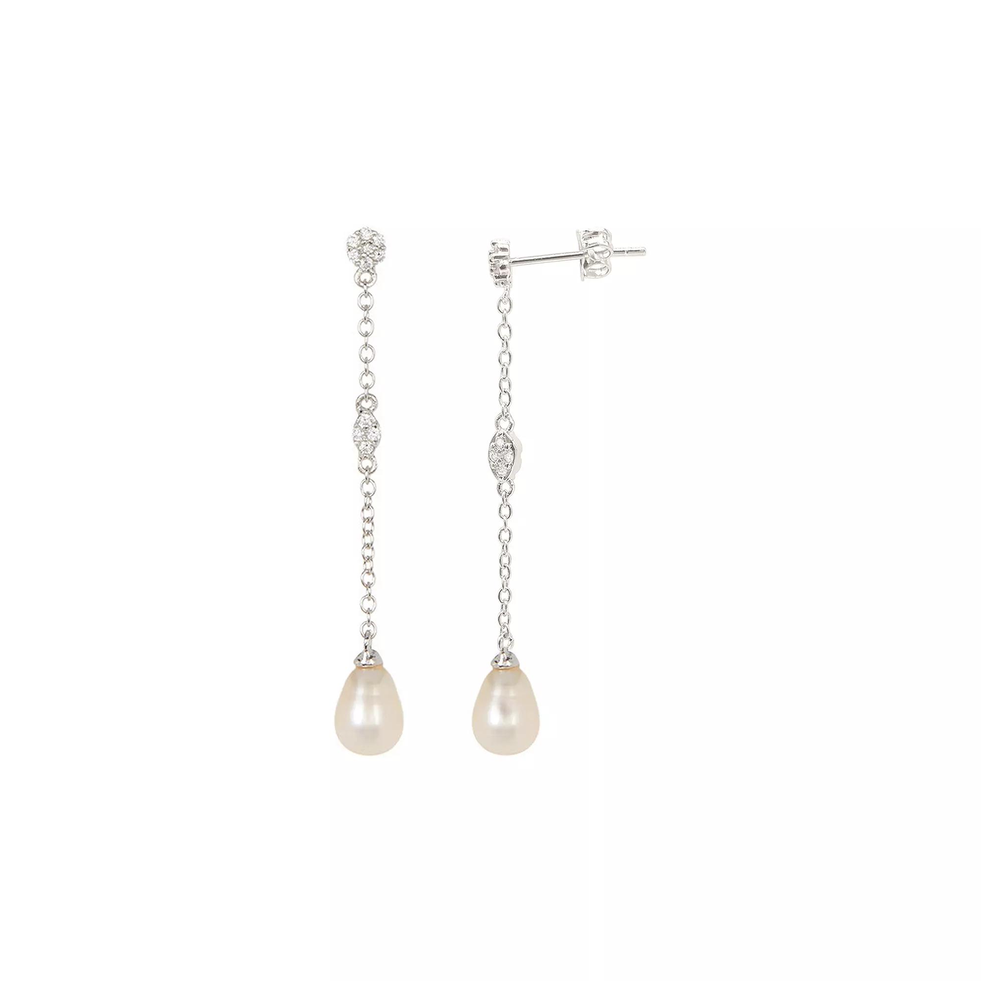 Adornia Silver Tone Freshwater Cultured Pearl & Cubic Zirconia Drop Earrings, Women's Product Image