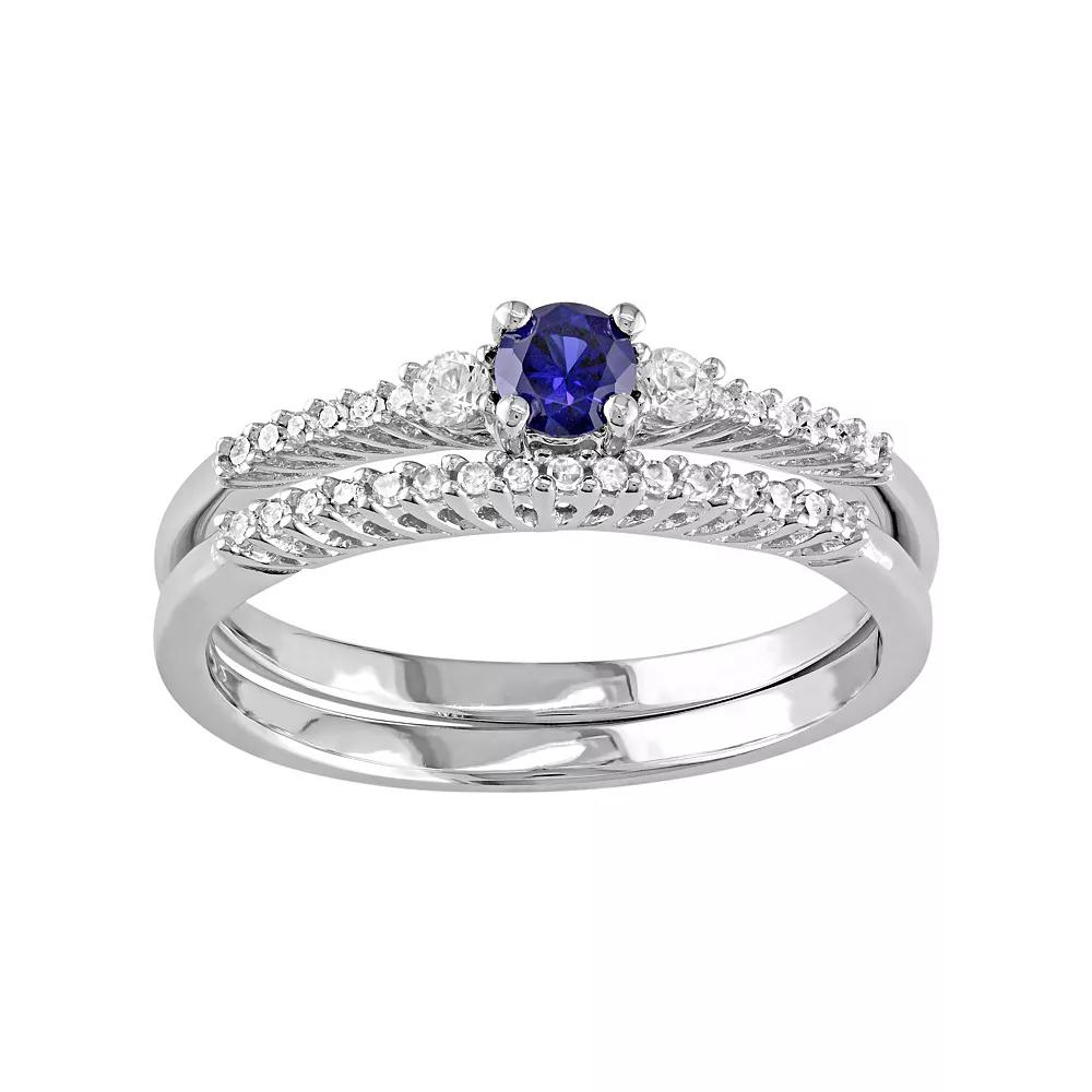 Stella Grace Sterling Silver 1/10 Carat T.W. Diamond & Lab-Created Blue & White Sapphire Engagement Ring Set, Women's,  Product Image