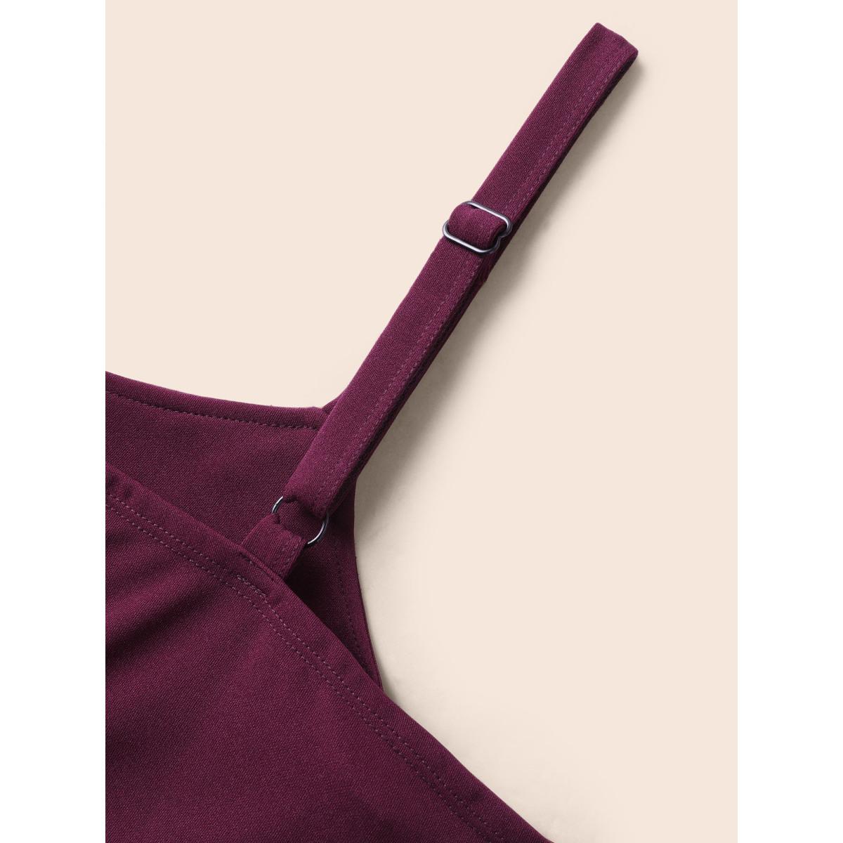 Plus Size Plain Notched Pleated Detail Spaghetti Strap Wrap Hem Dress Eggplant Women Party&Cocktail Adjustable Straps Heart neckline Sleeveless Curvy Midi Dress BloomChic 18-20/2X Product Image