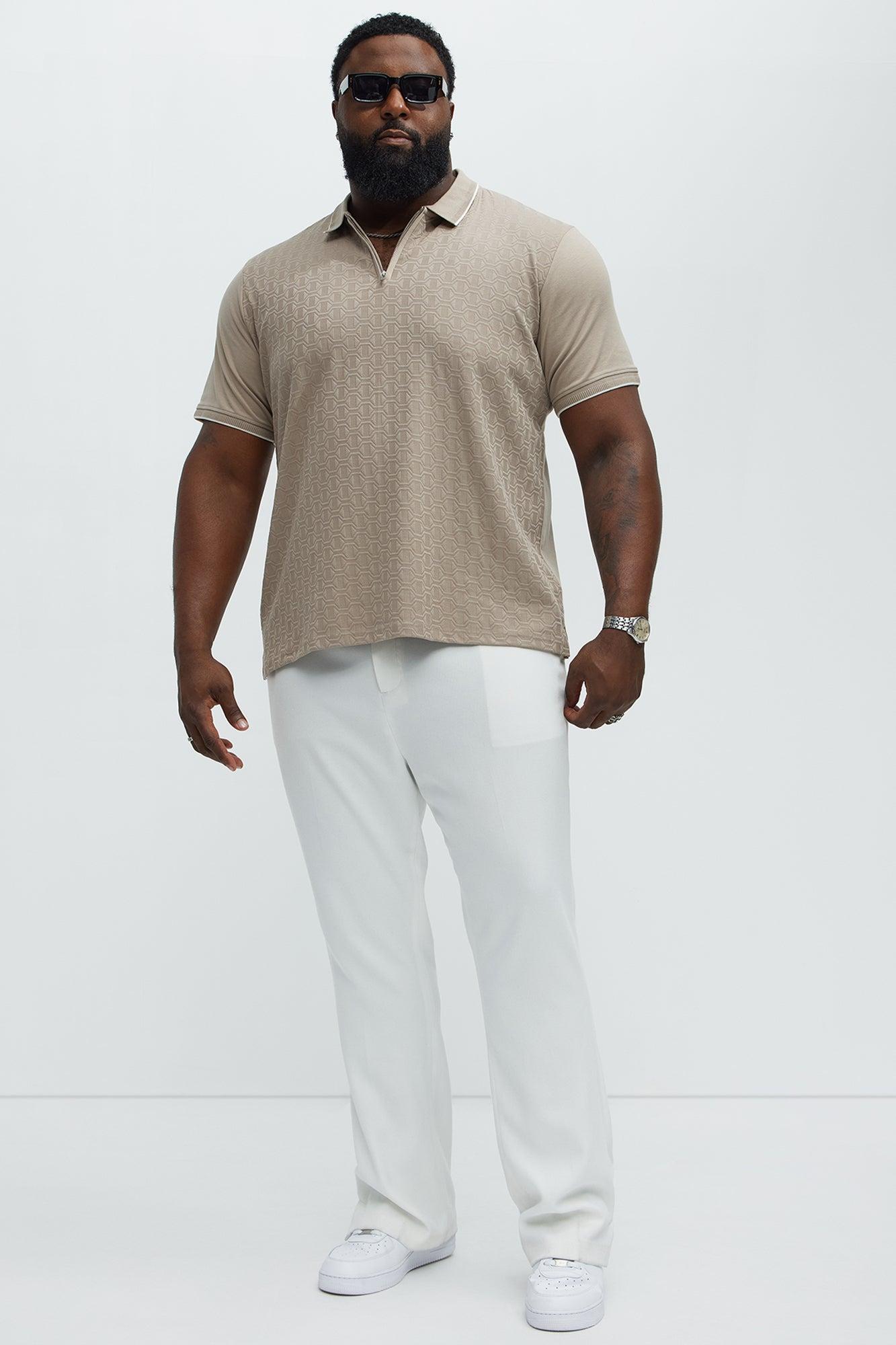 Geometric Textured Zip Polo - Taupe Product Image