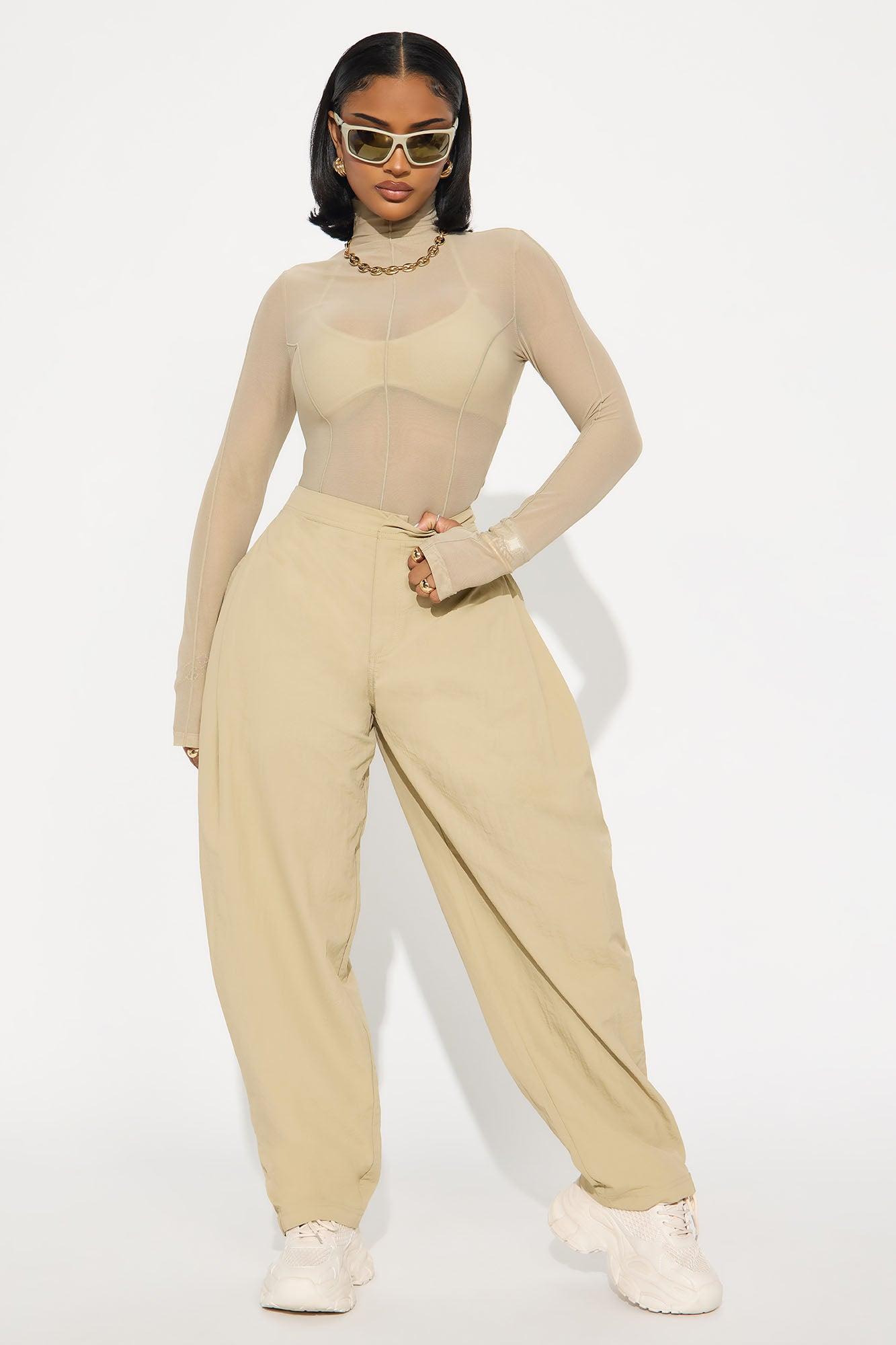 Power Mesh Mock Neck Long Sleeve Top - Stone Female Product Image