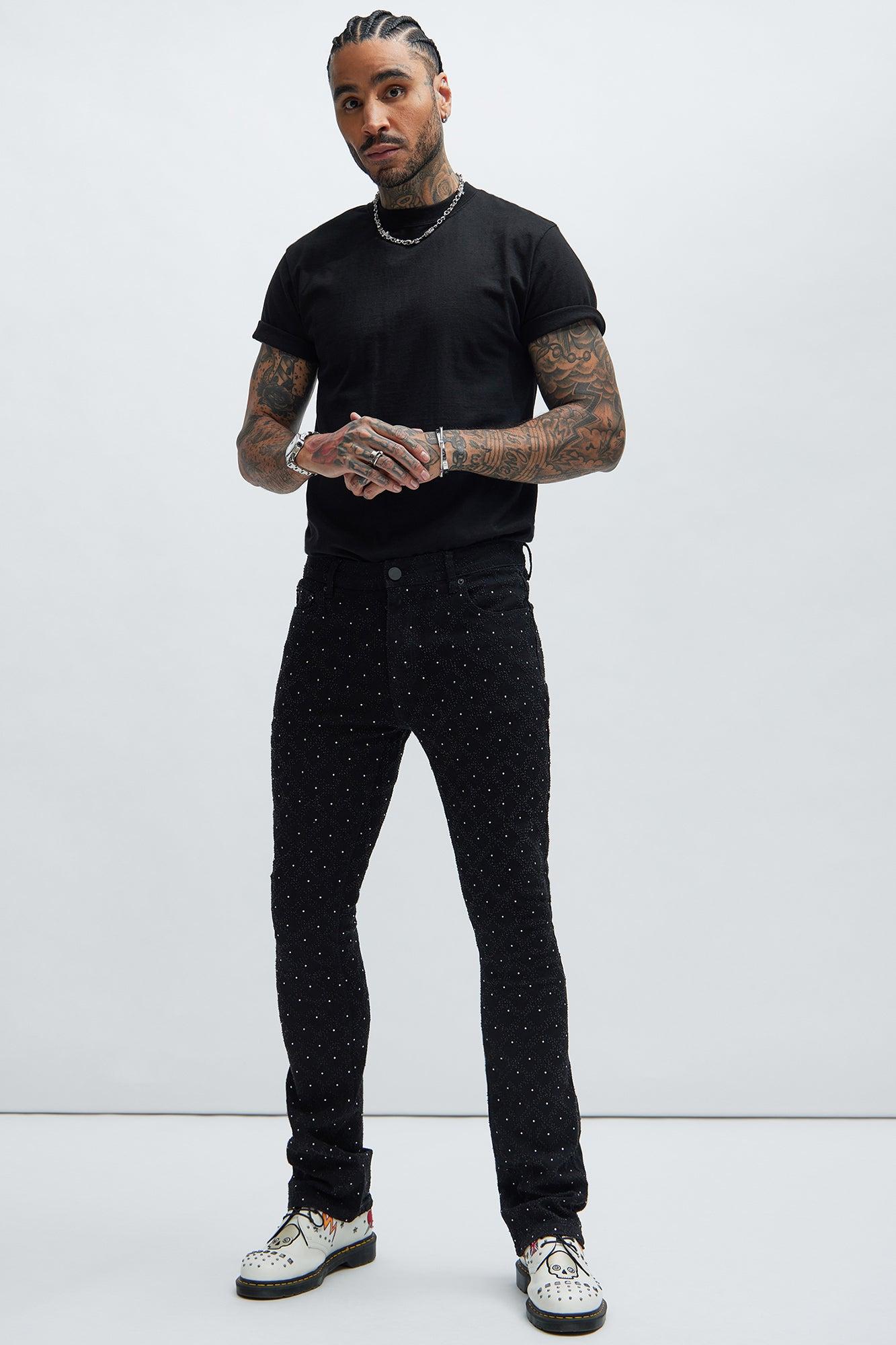 I Be Jeweled Stacked Skinny Flare Jeans - Black Product Image