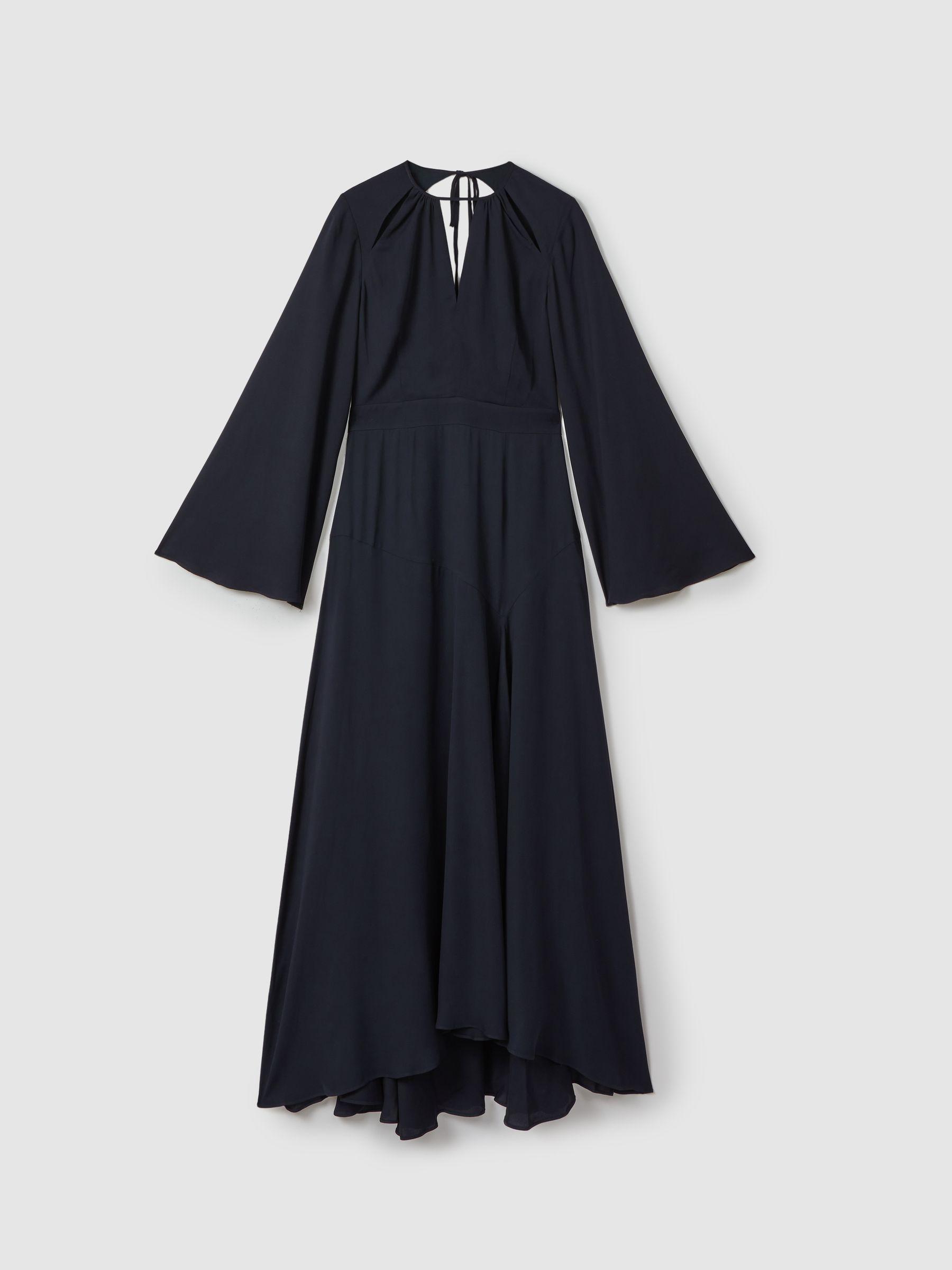 Flute Sleeve Midi Dress in Navy Product Image