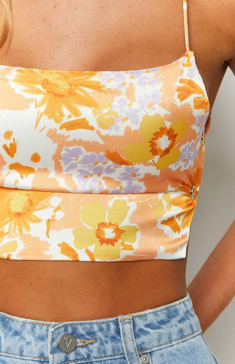 Ebony Orange Floral Crop Top Product Image