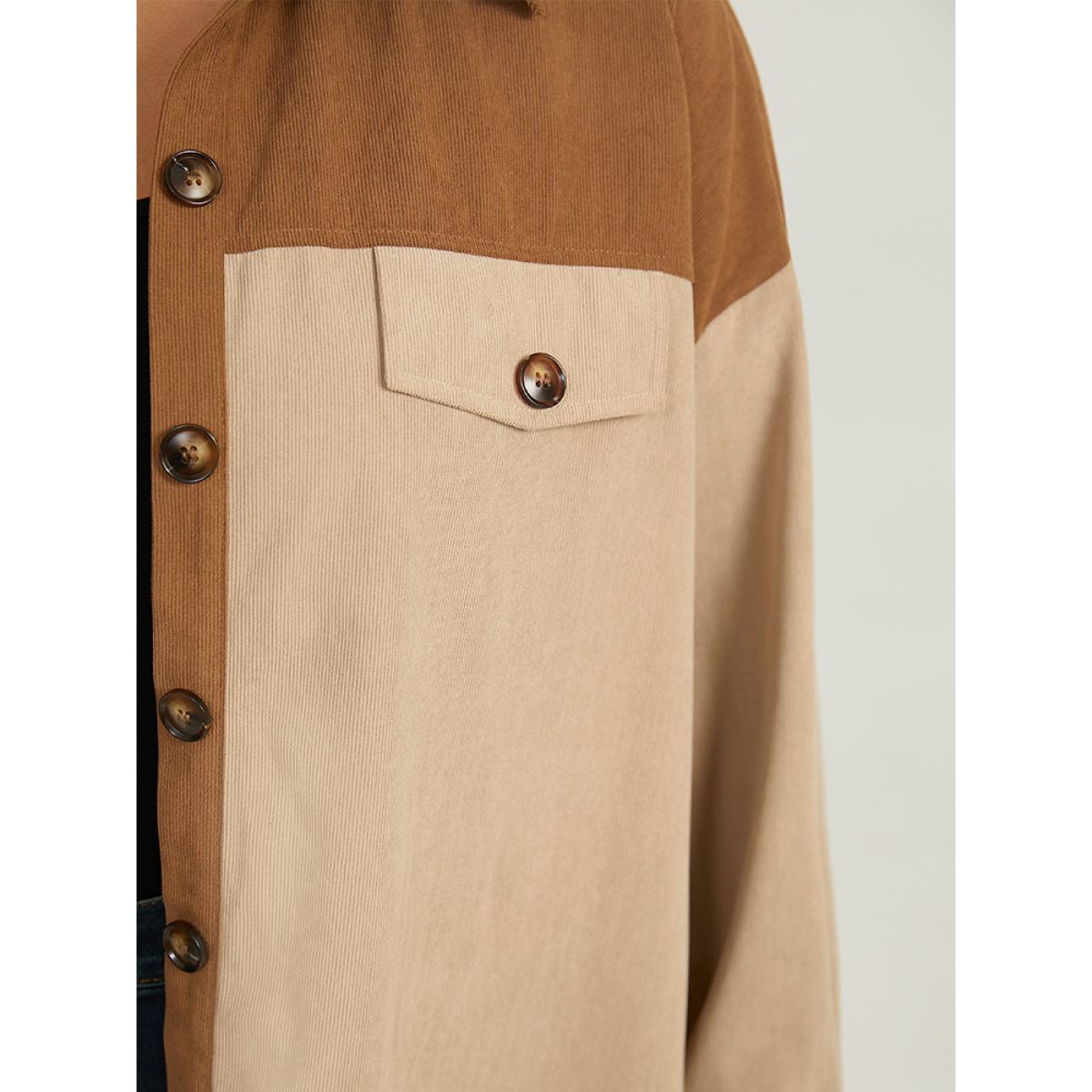 Plus Size Two Tone Button Through Patchwork Coat Women Tan Casual Contrast Ladies Dailywear Winter Coats BloomChic 14-16/1X Product Image