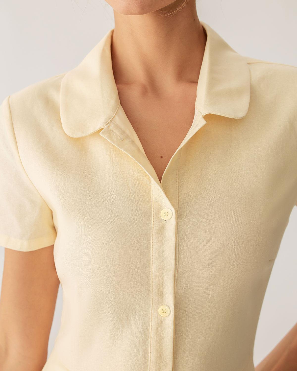 Yellow Button Short Sleeve Midi Dress Product Image