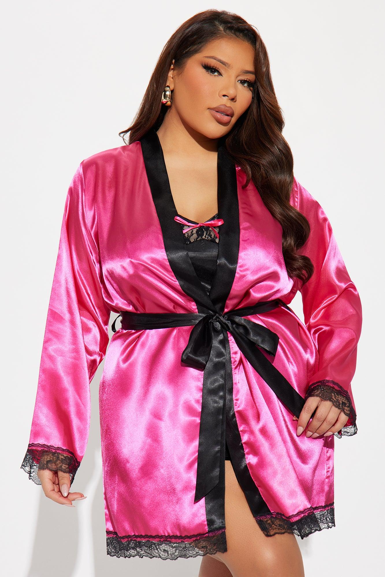 Staying Home Satin PJ Robe Set - Hot Pink Product Image