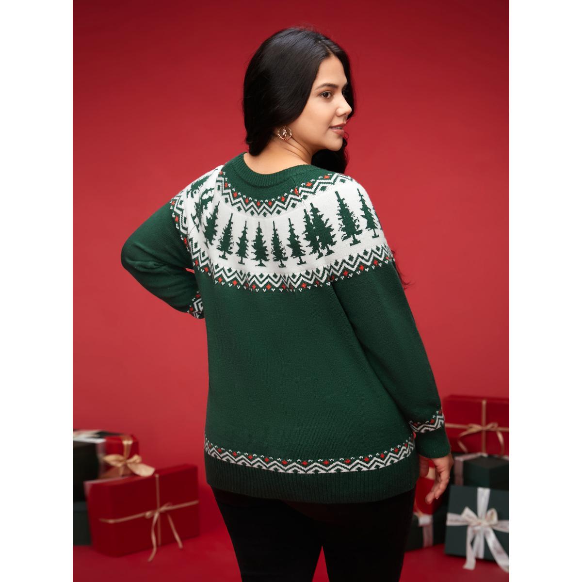 Plus Size Supersoft Essentials Festive Knit Pullover DarkGreen Women Casual Loose Long Sleeve Round Neck Everyday Pullovers BloomChic 18-20/2X Product Image