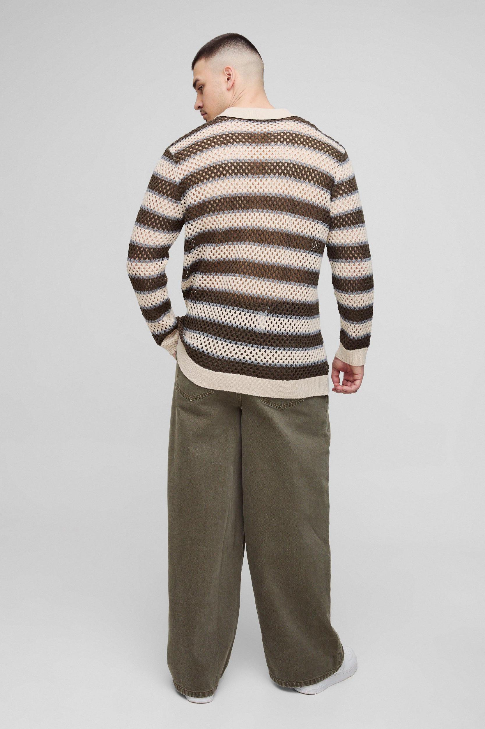 Tall Stripe Knitted Rugby Polo | boohooMAN USA Product Image