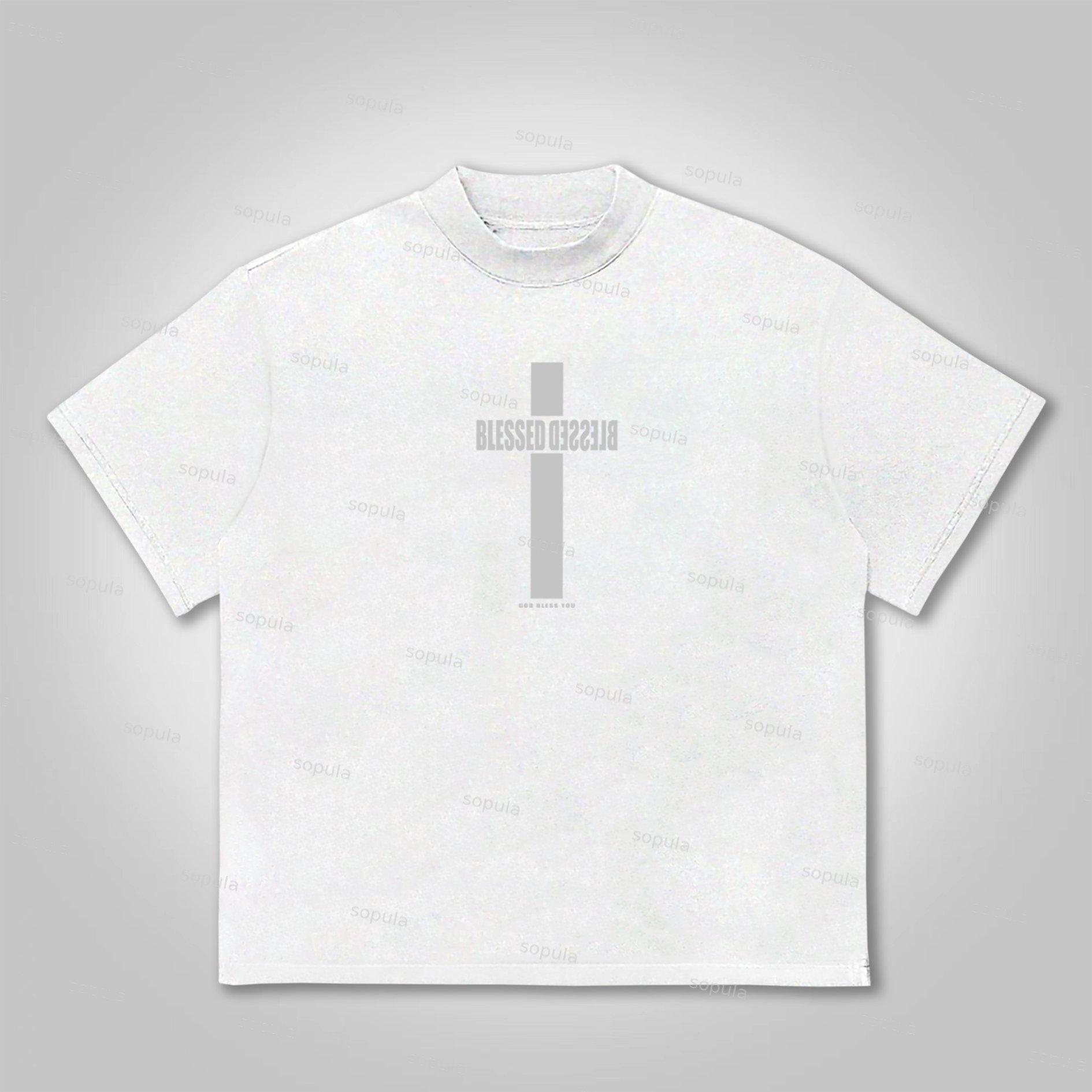 Sopula Vintage Blessed Cross God Bless You Graphic Print Cotton T-Shirt Product Image