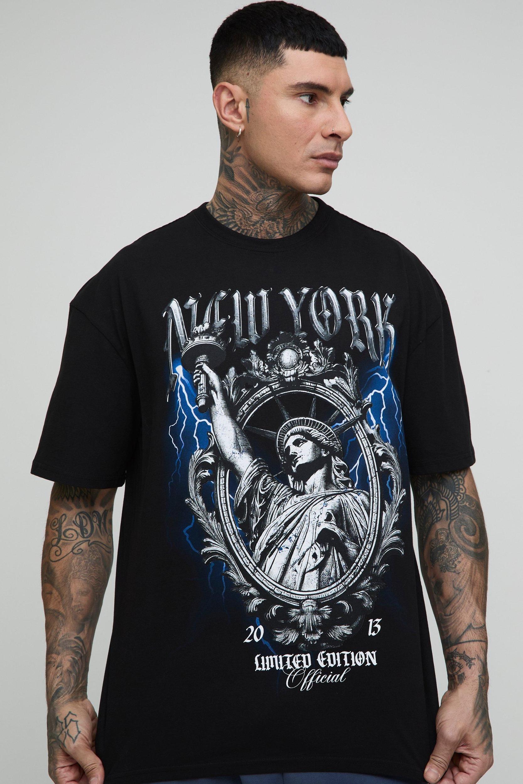 Tall Oversized Large Scale New York Renaissance Print T-Shirt | boohooMAN USA Product Image