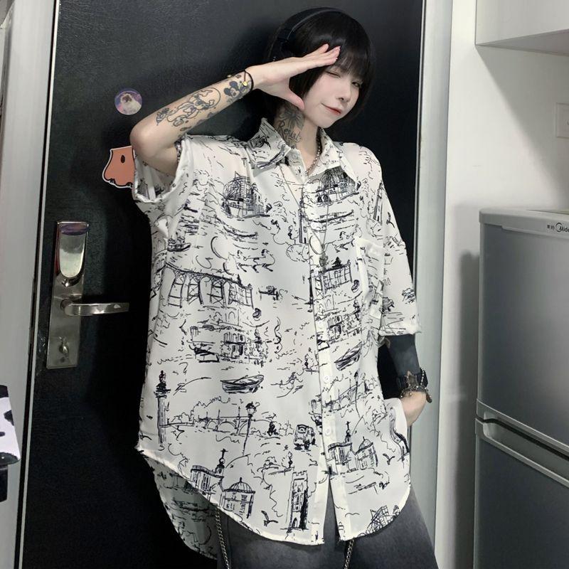 Elbow-Sleeve Print Shirt Product Image