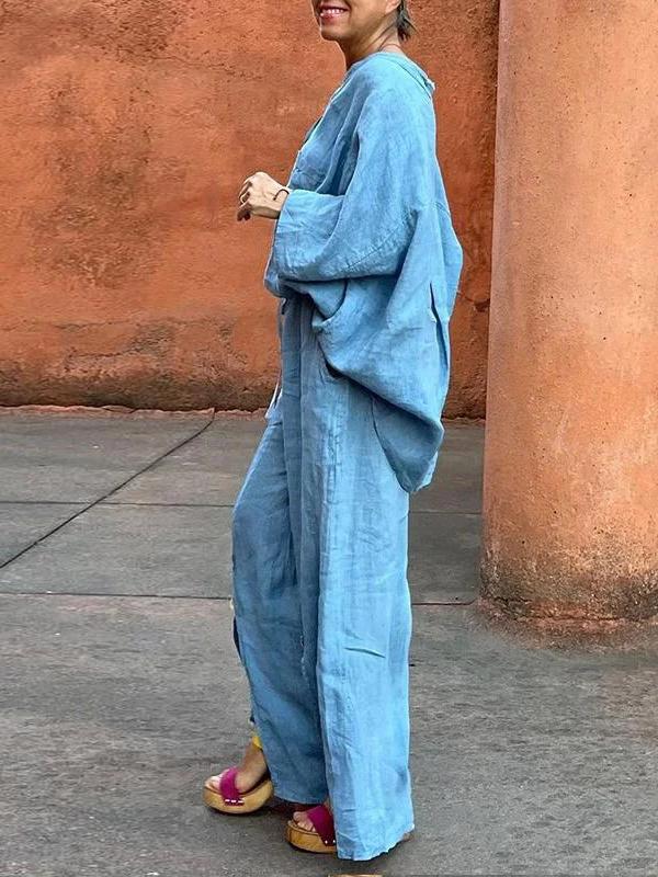 Loose Wide Leg Drawstring Solid Color Split-Front Split-Joint Pants Trousers Product Image