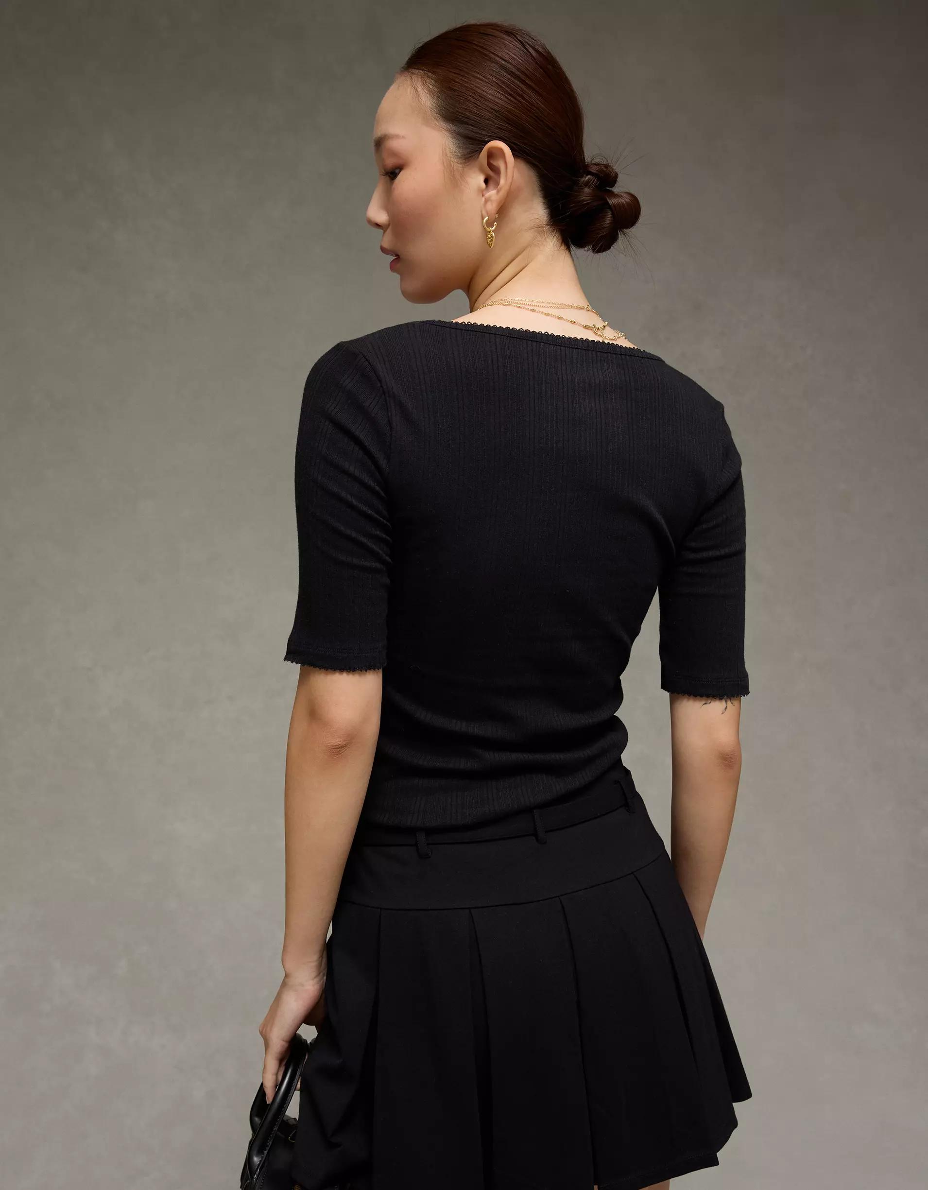 AE Half-Sleeve Scoop Neck Pointelle T-Shirt Product Image