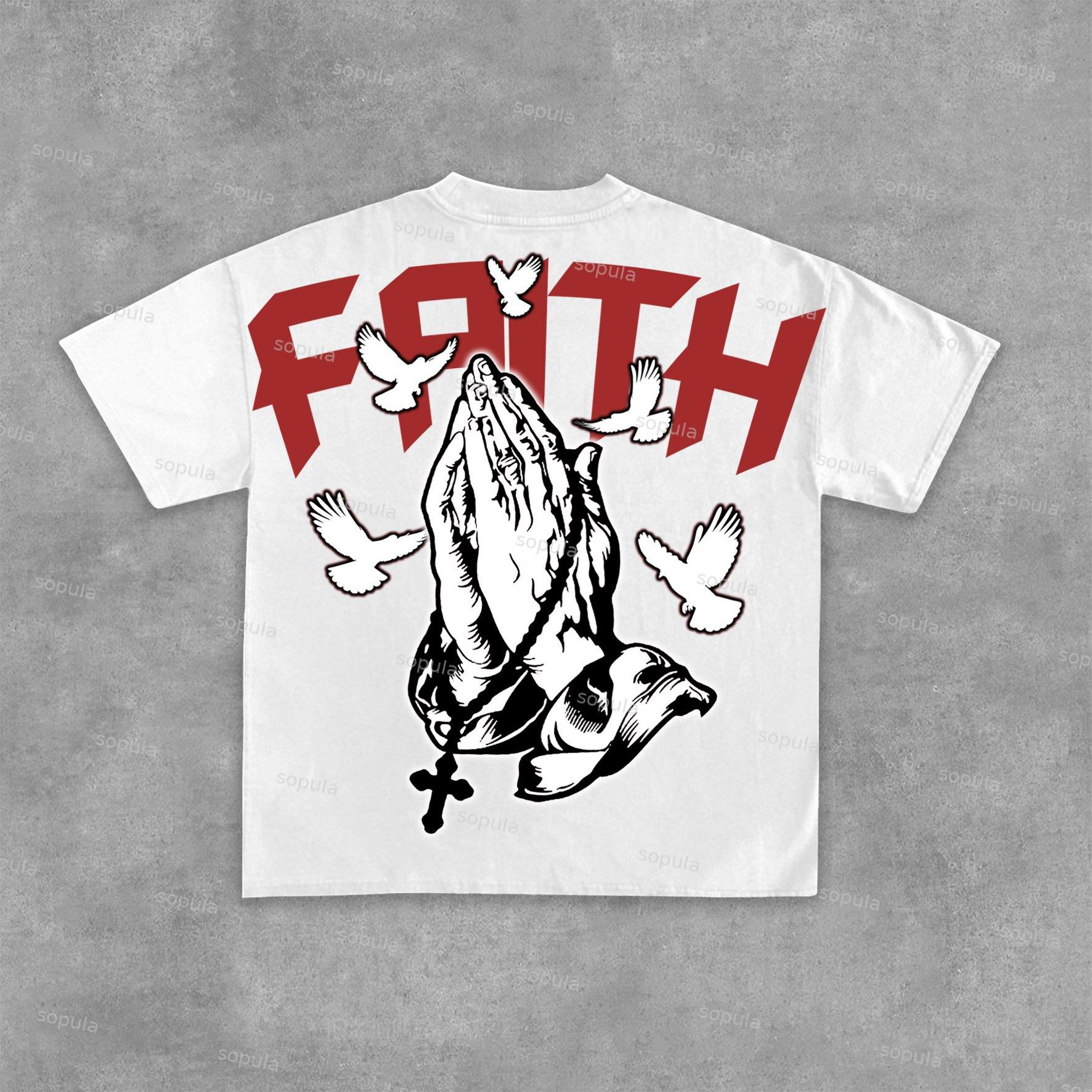 Sopula Faith Praying Hands Graphic Cross Print Cotton T-Shirt Product Image