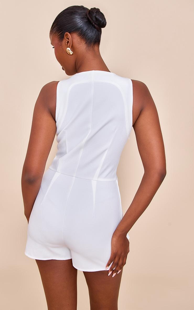White Tailored Woven Sleeveless Romper Product Image
