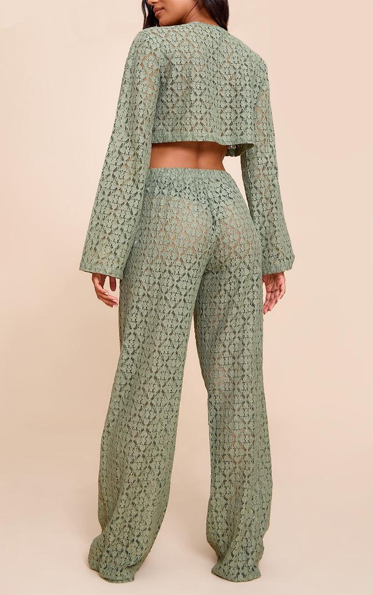 Khaki Lace Straight Leg Pants Product Image