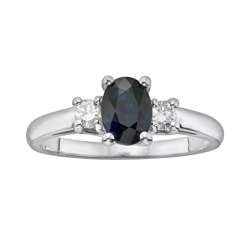 The Regal Collection 14k White Gold Genuine Sapphire & 1/5-ct. T.W. IGL Certified Diamond 3-Stone Ring, Women's, Size: 6, Blue Product Image