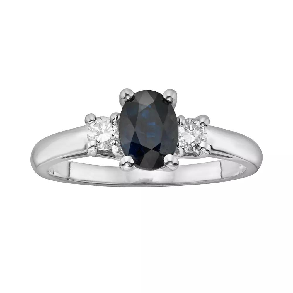 The Regal Collection 14k White Gold Genuine Sapphire & 1/5-ct. T.W. IGL Certified Diamond 3-Stone Ring, Women's, Size: 6, Blue Product Image