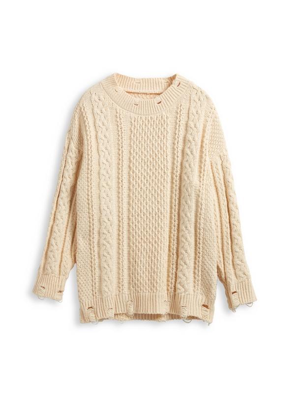 Cozy Cutout V Neck Baggy Sweater Product Image