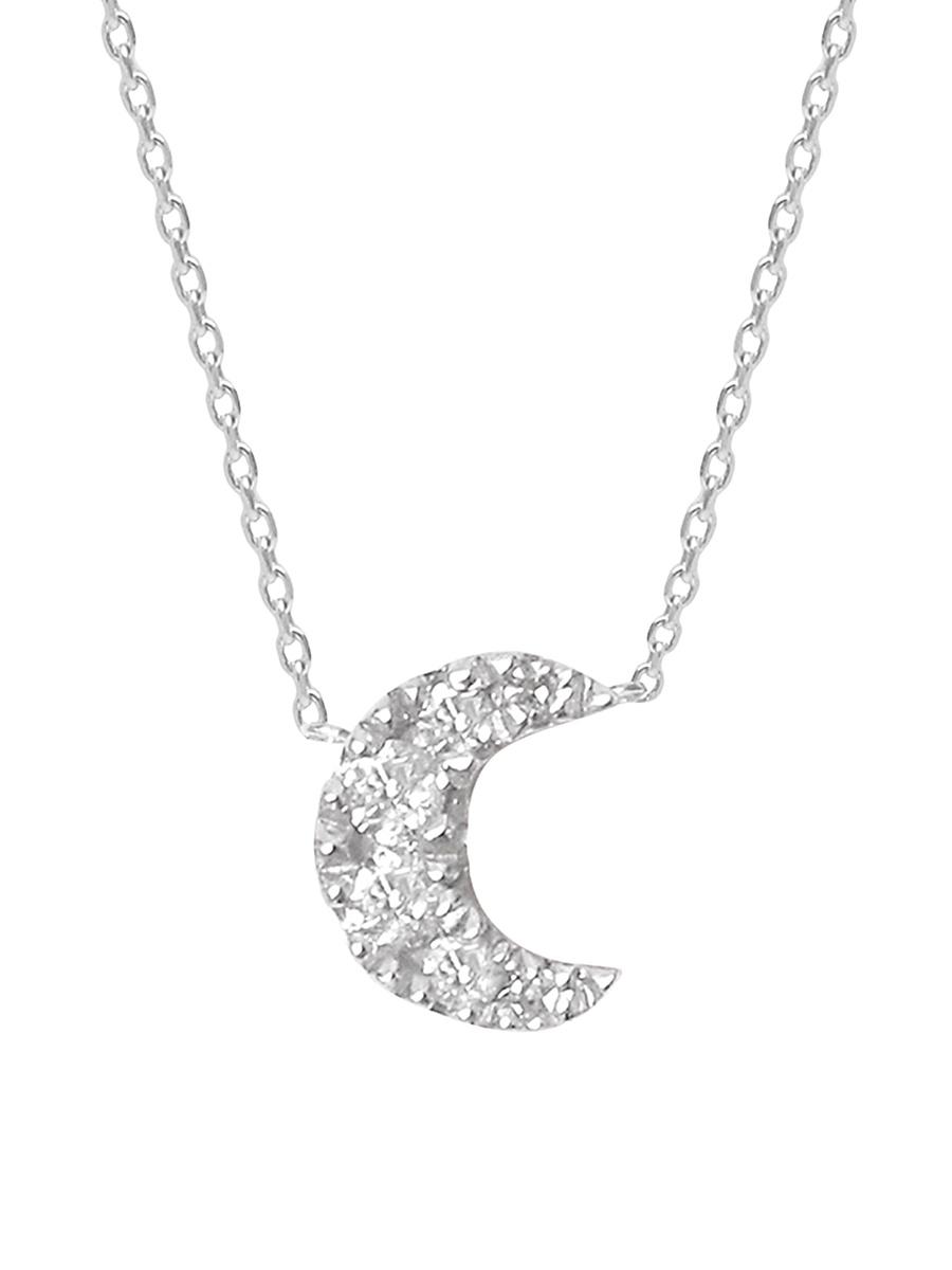 Womens Magic Touch 18K White Gold & Diamond Moon Pendant Necklace Product Image