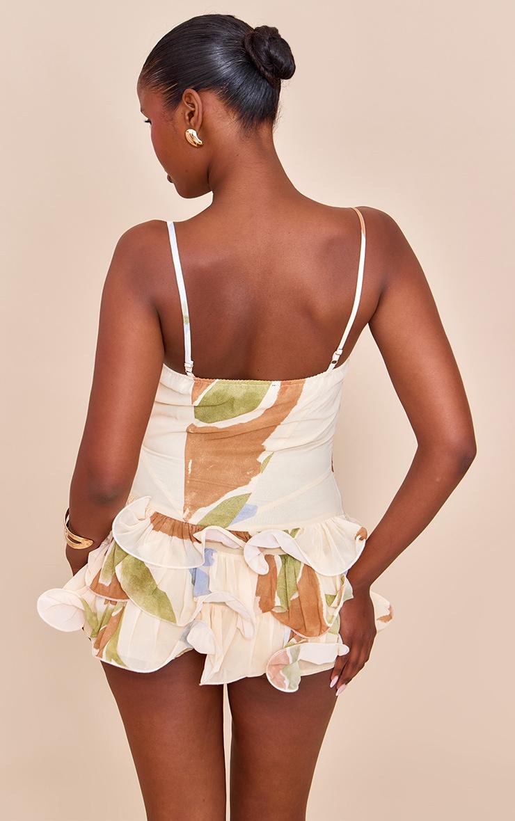 Cream Floral Chiffon Strappy Frill Detail Romper Product Image