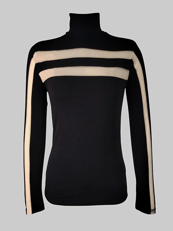 Long Sleeves Skinny Mesh Solid Color Split-Joint High Neck T-Shirts Tops Product Image