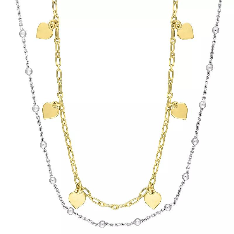 Stella Grace Sterling Silver Heart & Ball Bead Chain Double Strand Necklace, Womens Gold Tone Product Image