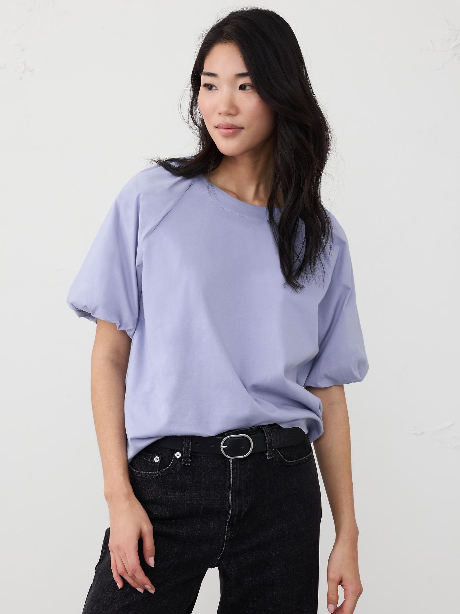 Puff-Sleeve Mixed Media Top Product Image