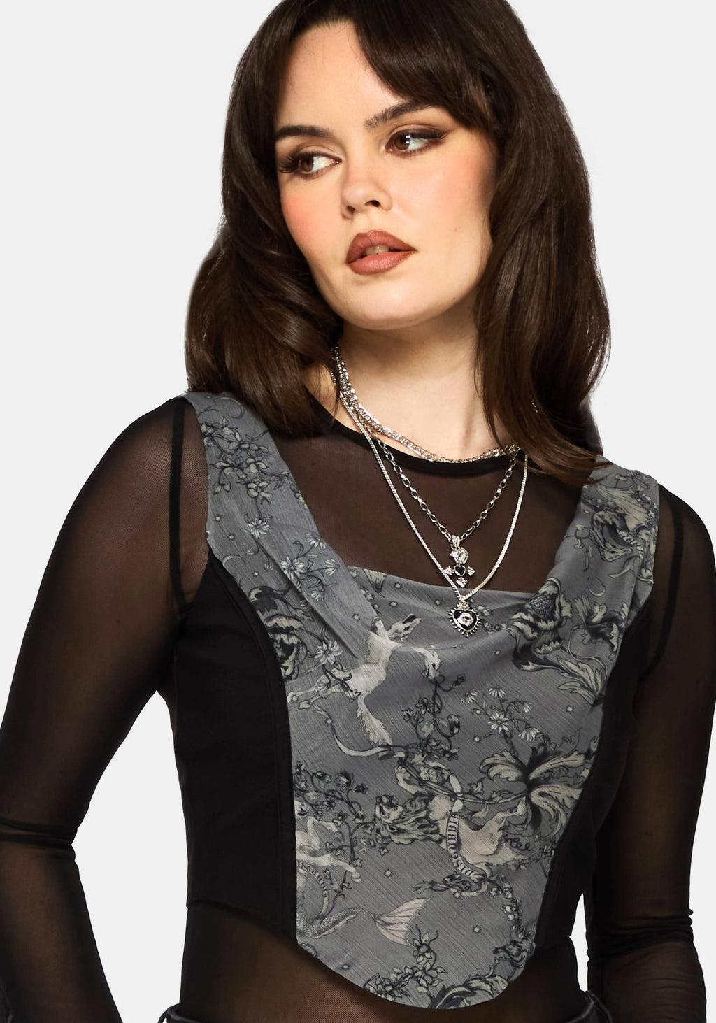Merunicorn Enchanted Forest Grey Chiffon Wrap Top Product Image