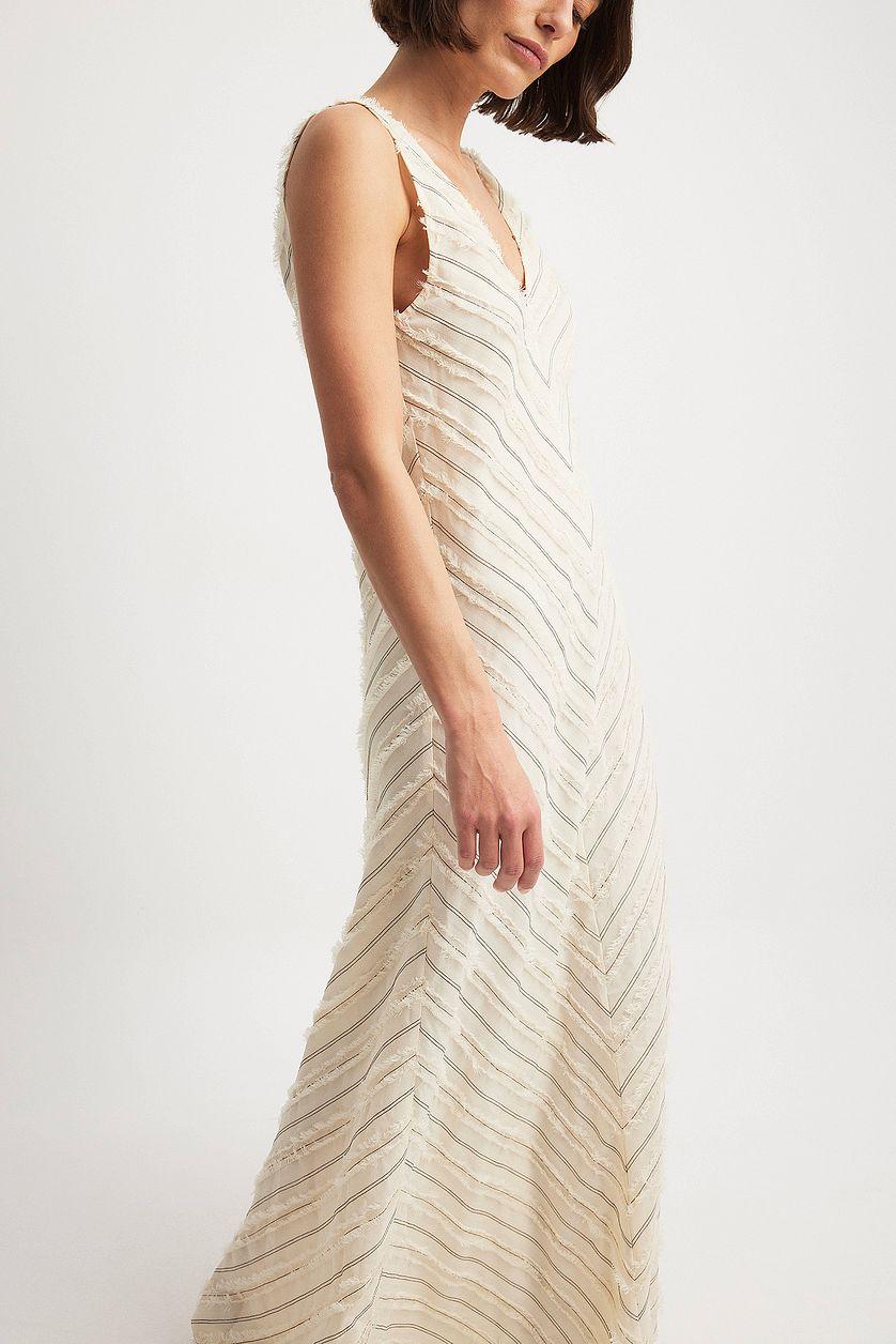 Fringed Sleeveless Maxi Dress Offwhite Product Image