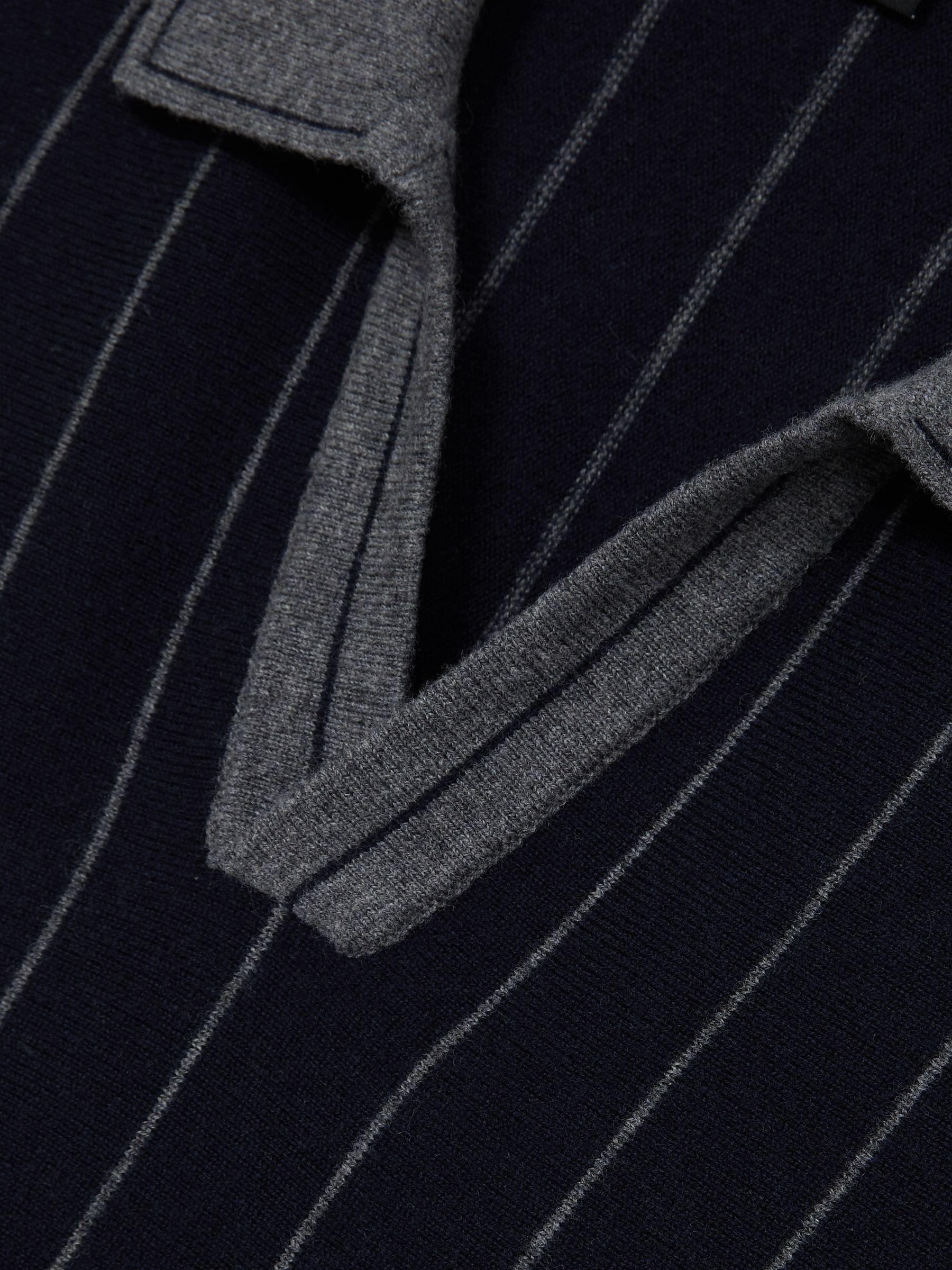 Wool Open-Collar Stripe Polo Shirt in Navy Product Image
