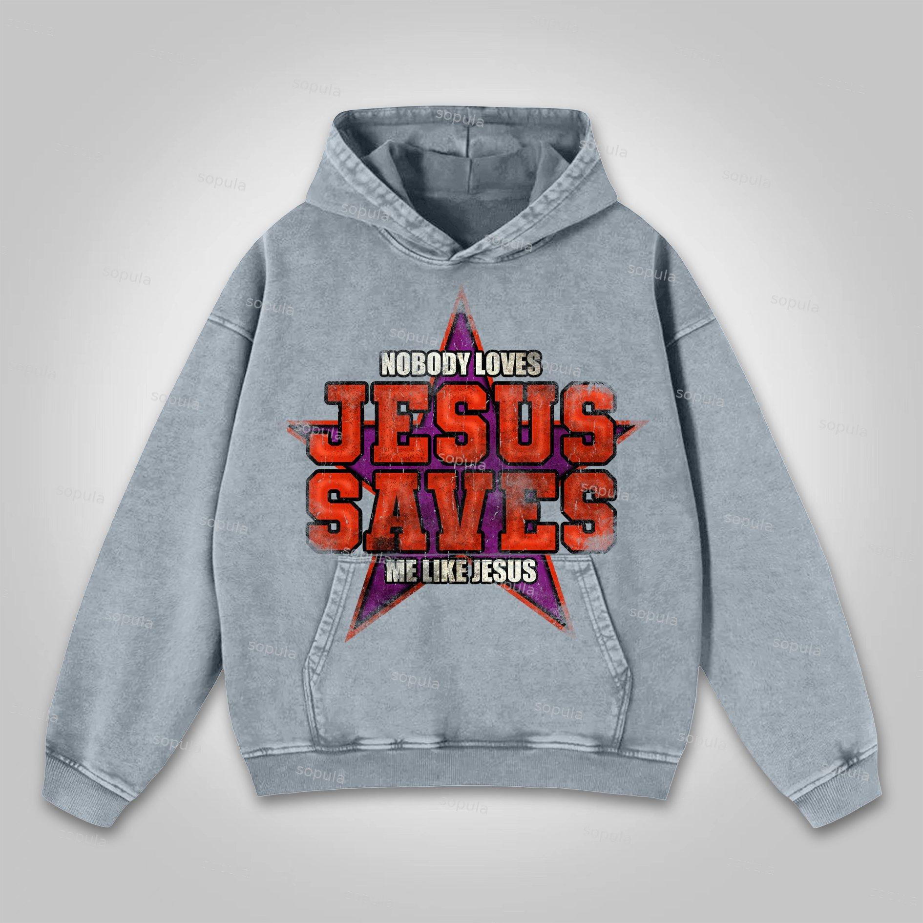 Sopula Jesus Saves Vintage Aged Star Graphic Washed Hoodie Product Image