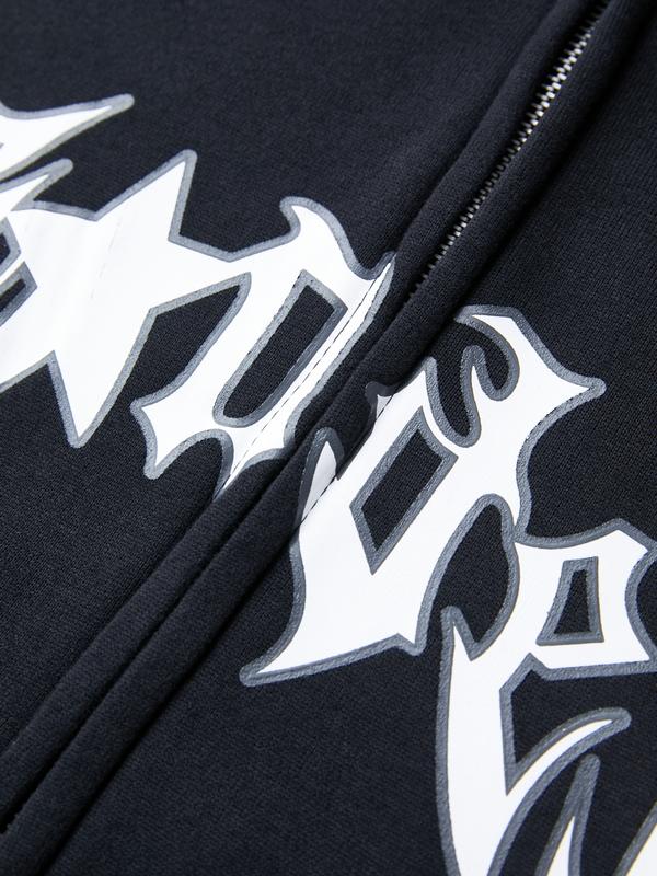 Men's Punk Spider Print Full Zip Oversized Hoodie Product Image