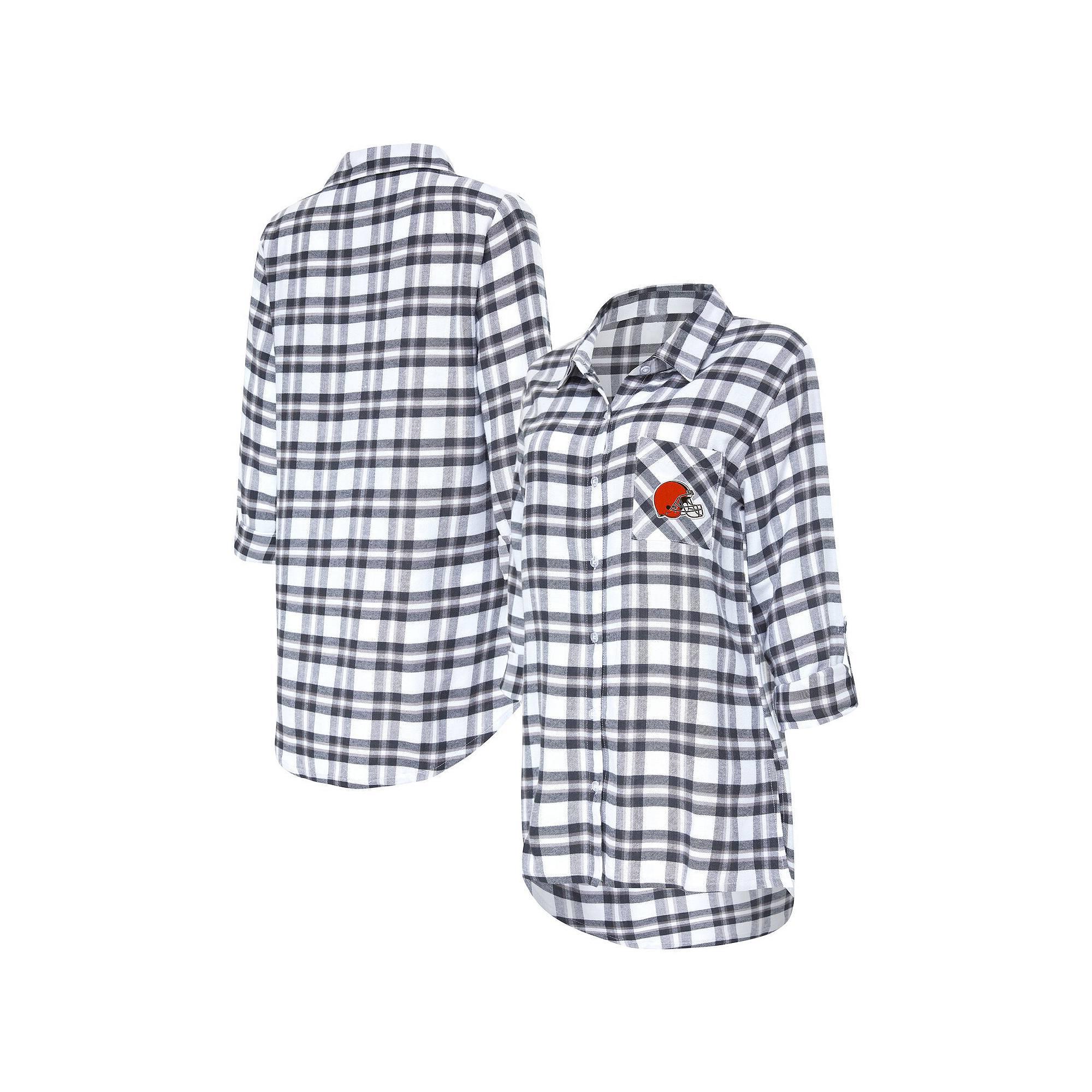 Women's Concepts Sport Charcoal Cleveland Browns Sienna Plaid Full-Button Long Sleeve Nightshirt, Size: 3XL Product Image