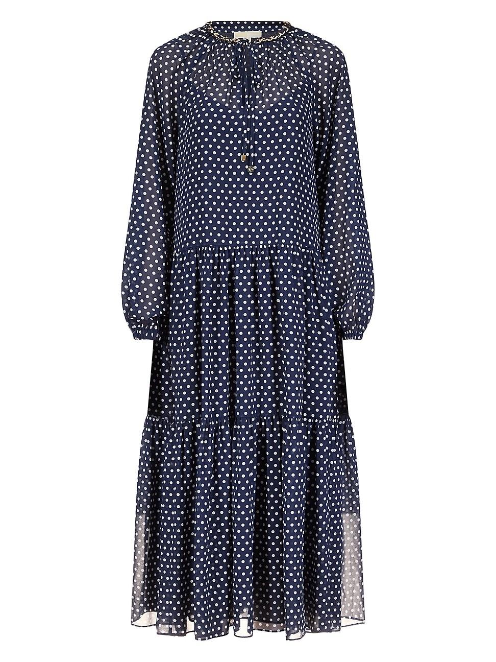 Womens Polka-Dot Tiered Maxi Dress Product Image