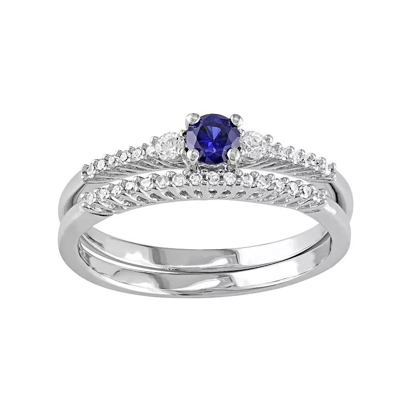 Stella Grace Sterling Silver 1/10 Carat T.W. Diamond & Lab-Created Blue & White Sapphire Engagement Ring Set, Women's,  Product Image