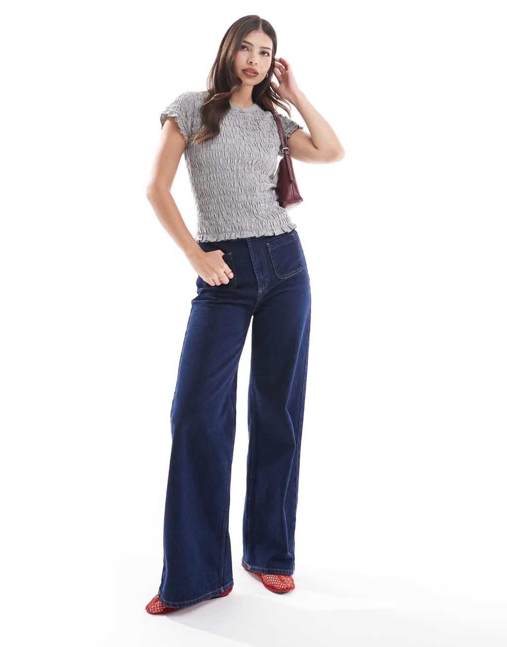 ASOS DESIGN shirred t-shirt in gray heather Product Image