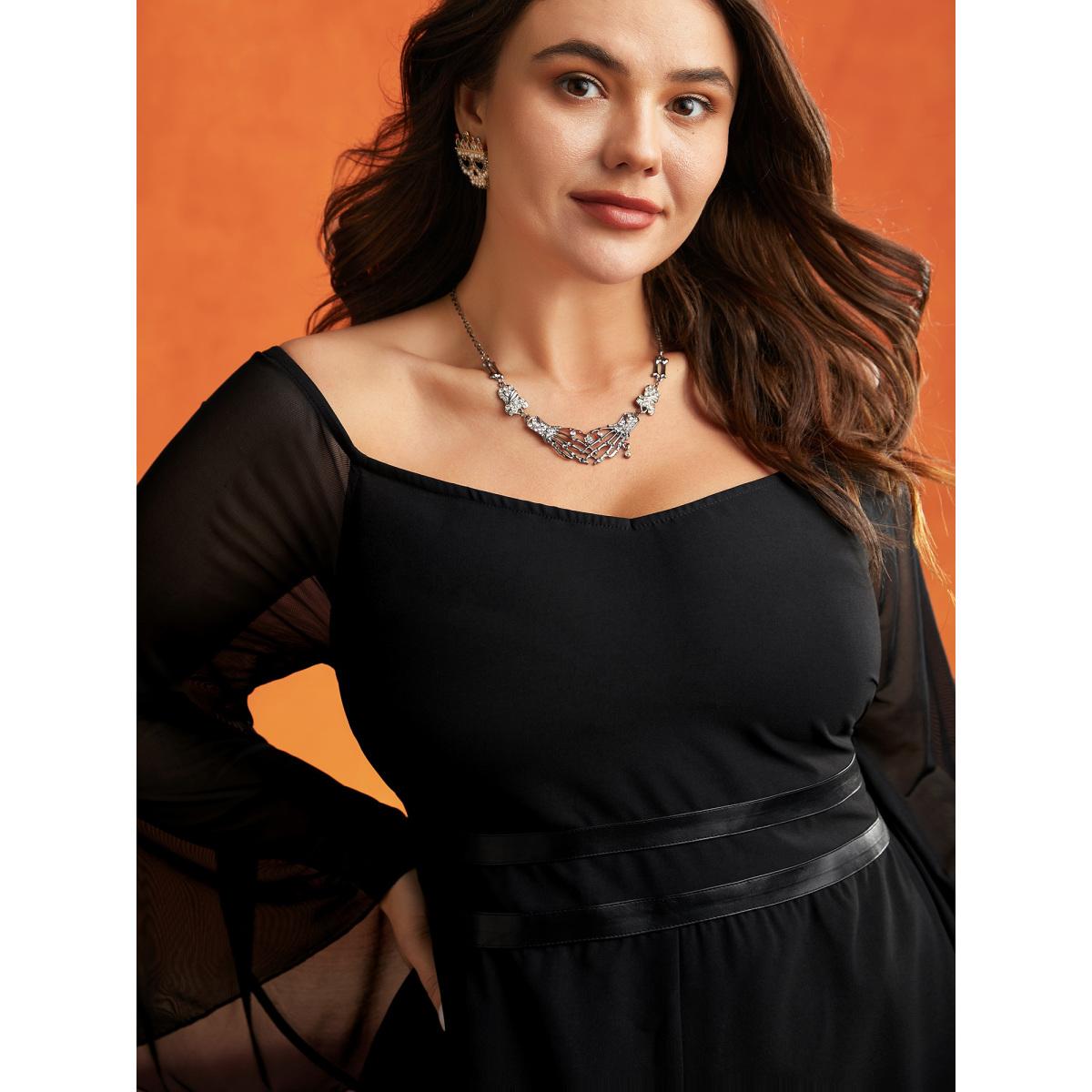 Plus Size Black Wicked Witch Leather Belt Off-Shoulder Jumpsuit Women Cocktail Extra Long Sleeve One-shoulder neck Party Loose Jumpsuits BloomChic 12/L Product Image