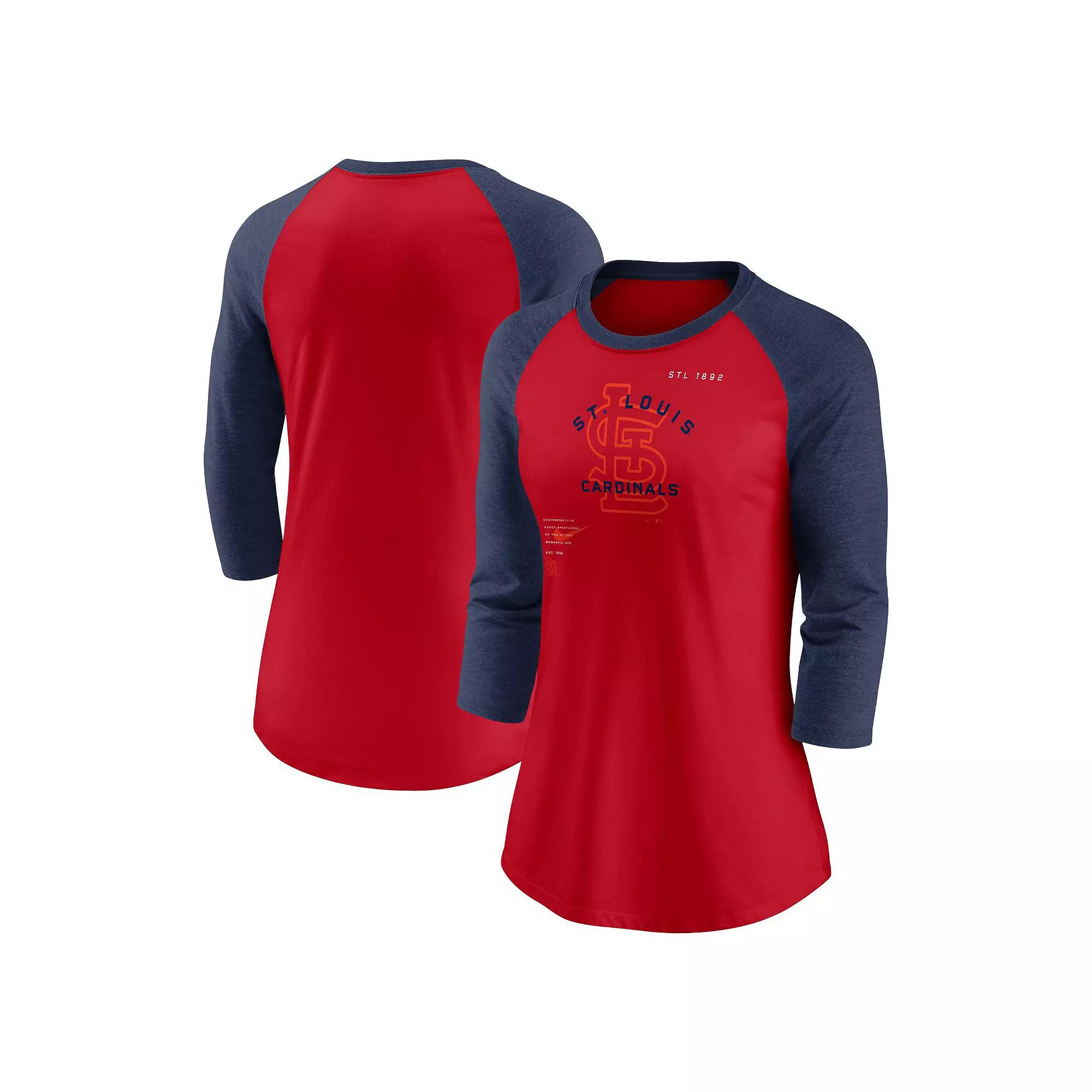 Women's Nike Red/Navy St. Louis Cardinals Next Up Tri-Blend Raglan 3/4-Sleeve T-Shirt, Size: Medium Product Image