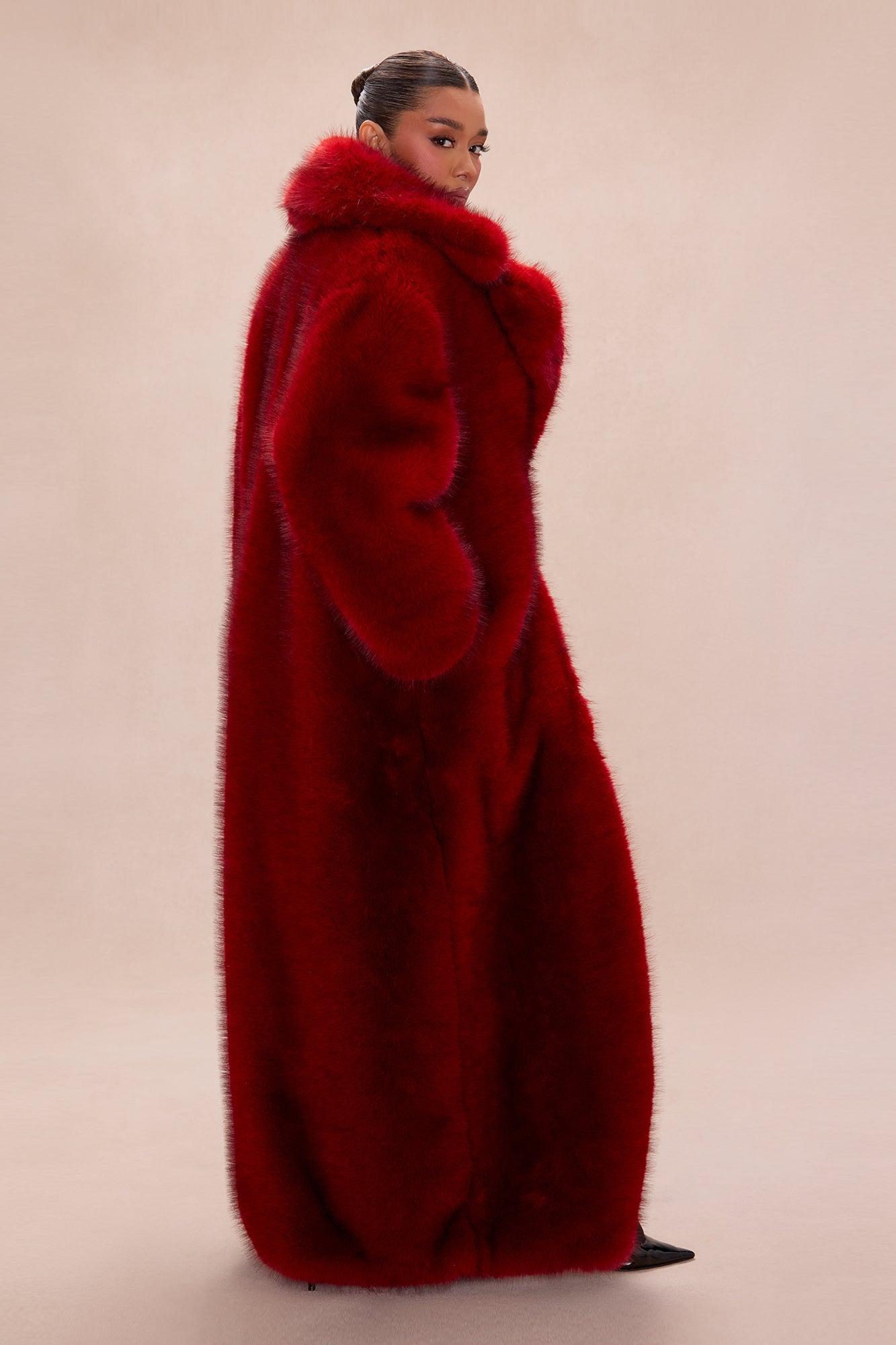 Rebel Hearts Faux Fur Coat - Red Female Product Image