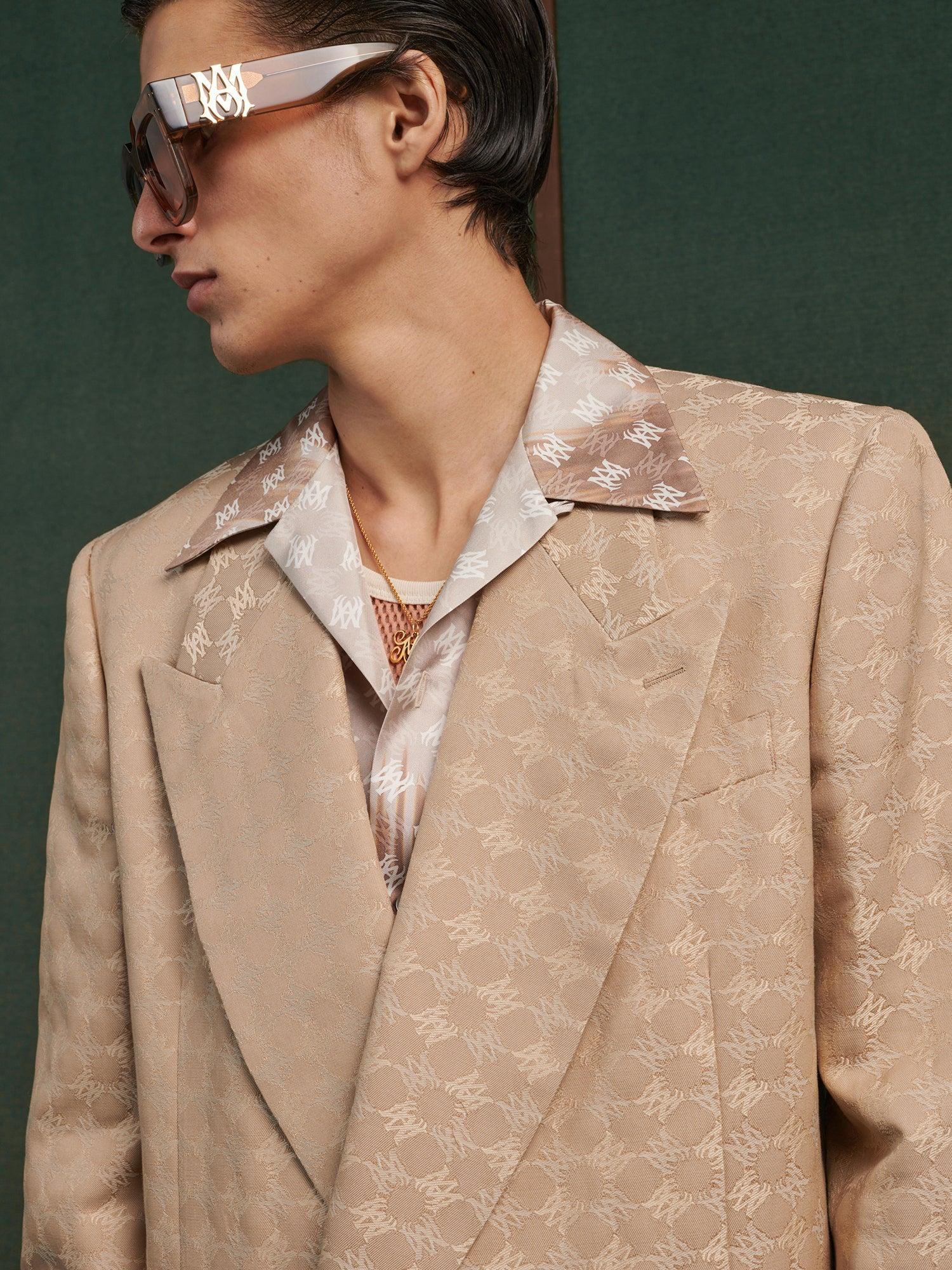 MA QUAD JACQUARD DOUBLE-BREASTED BLAZER - Camel Male Product Image