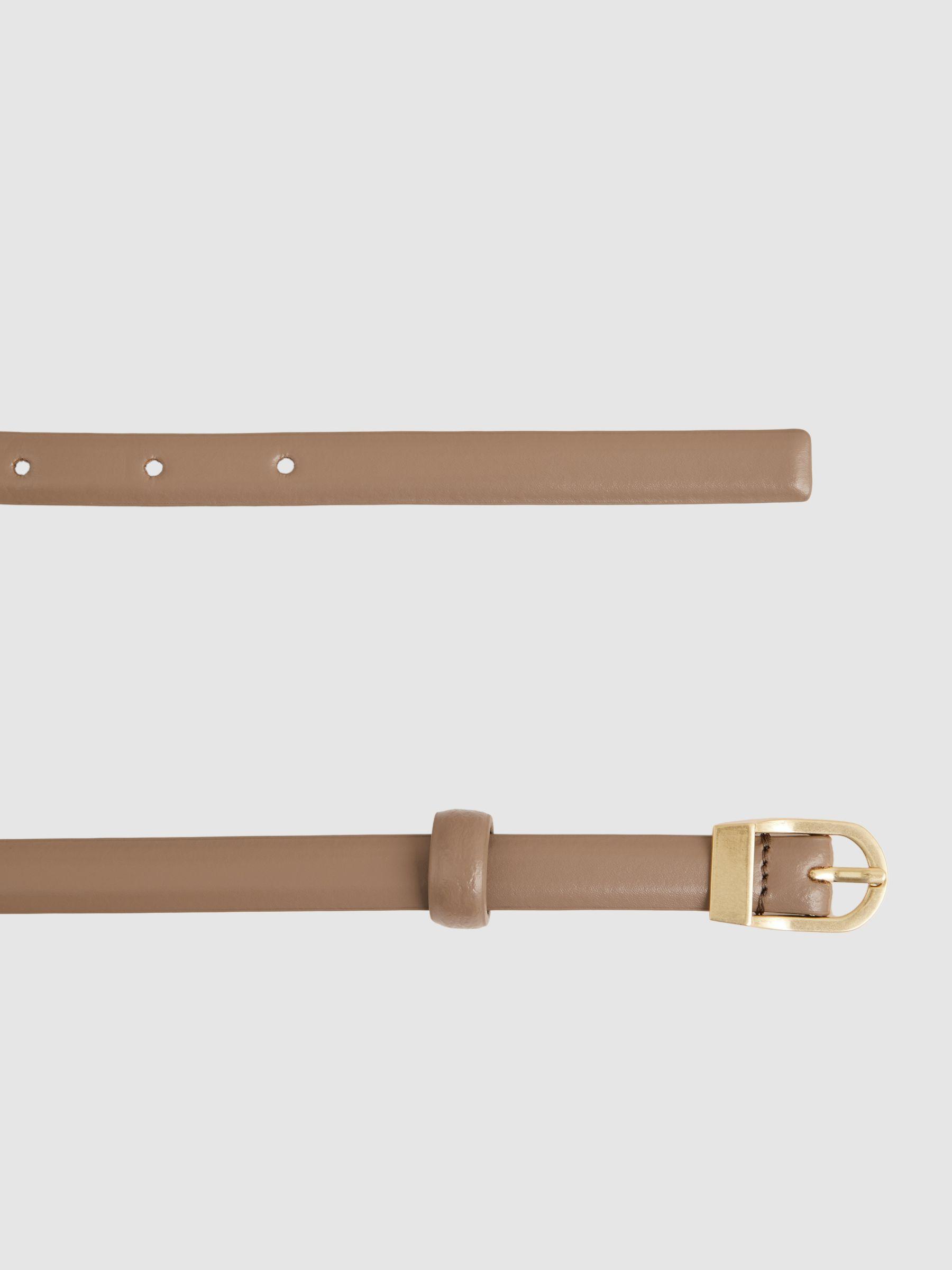Leather Curved-Buckle Skinny Belt in Taupe Product Image