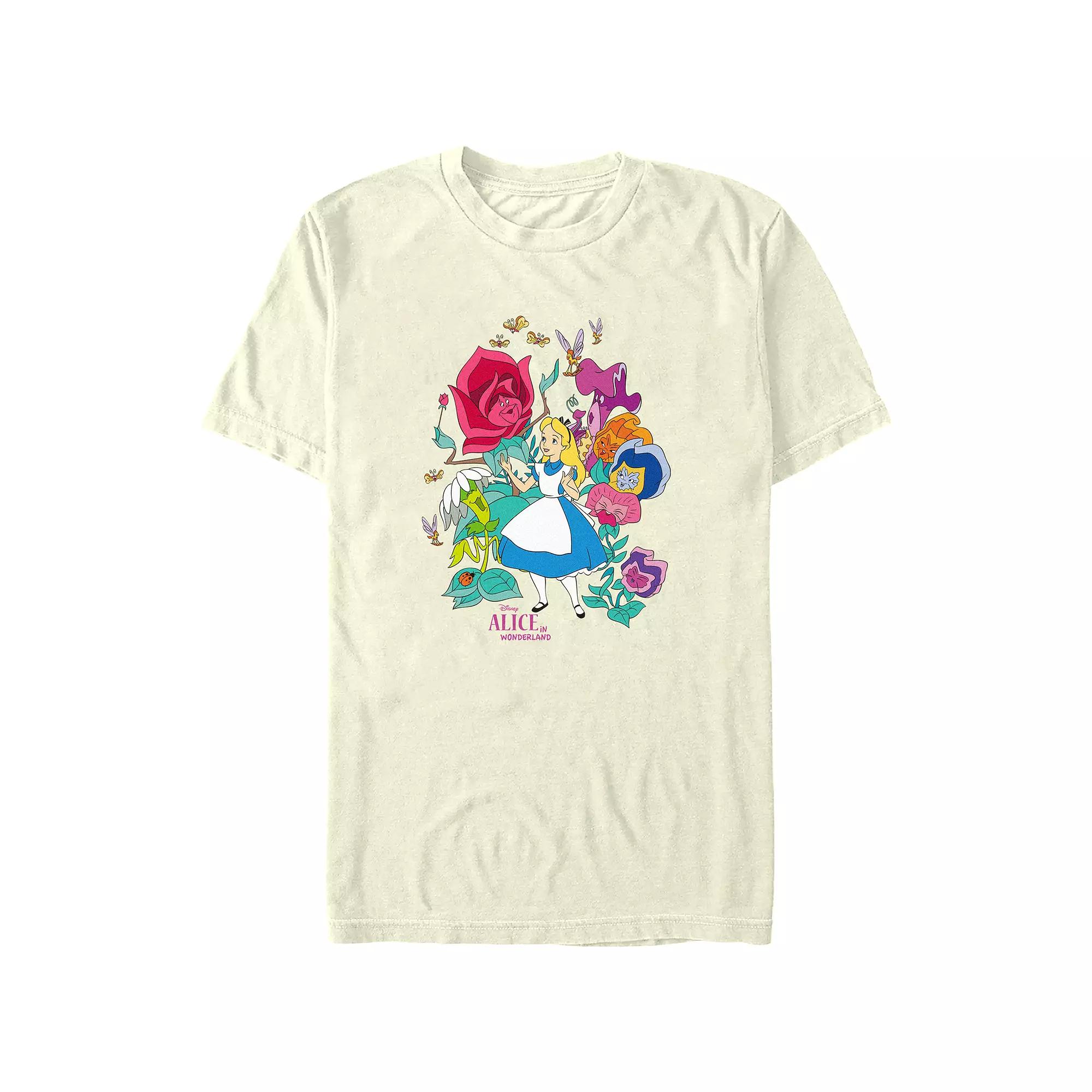 Disney's Alice In Wonderland Floral Party Juniors' Boyfriend Graphic Tee, Women's, Size: Medium, Natural Product Image