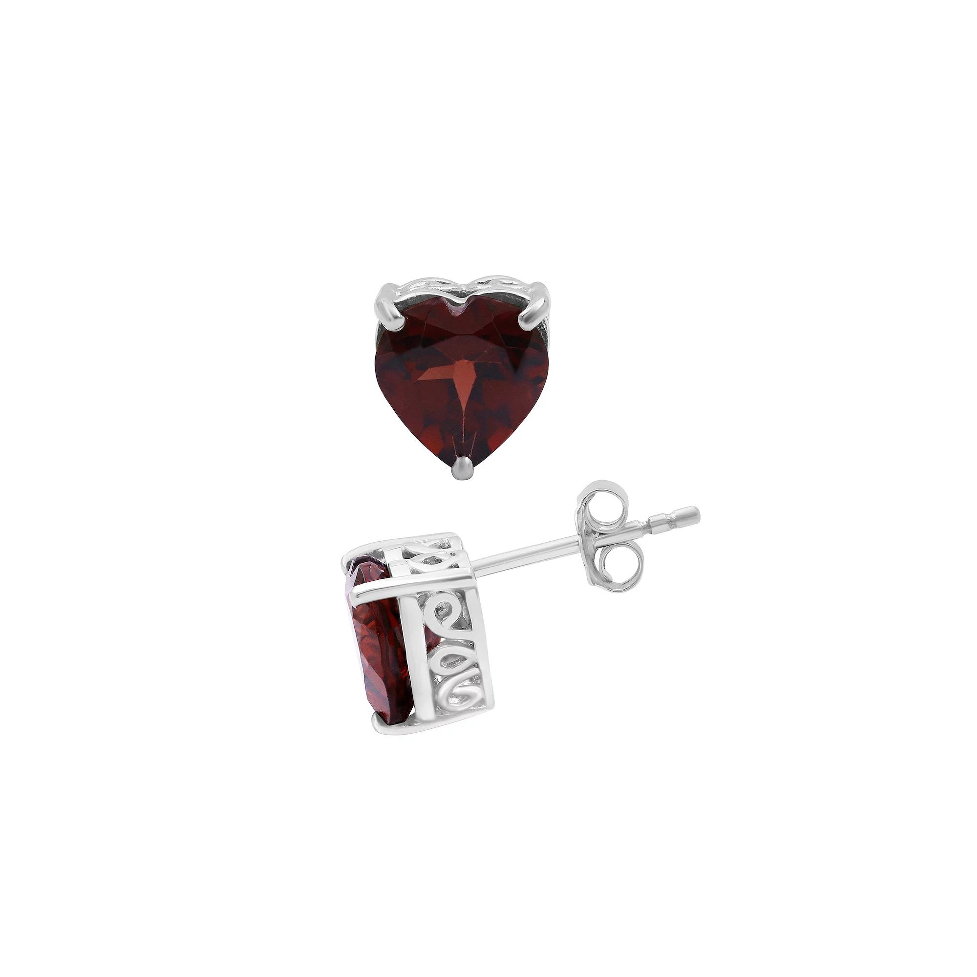Jewelexcess Sterling Silver Garnet Heart Stud Earrings, Women's Product Image